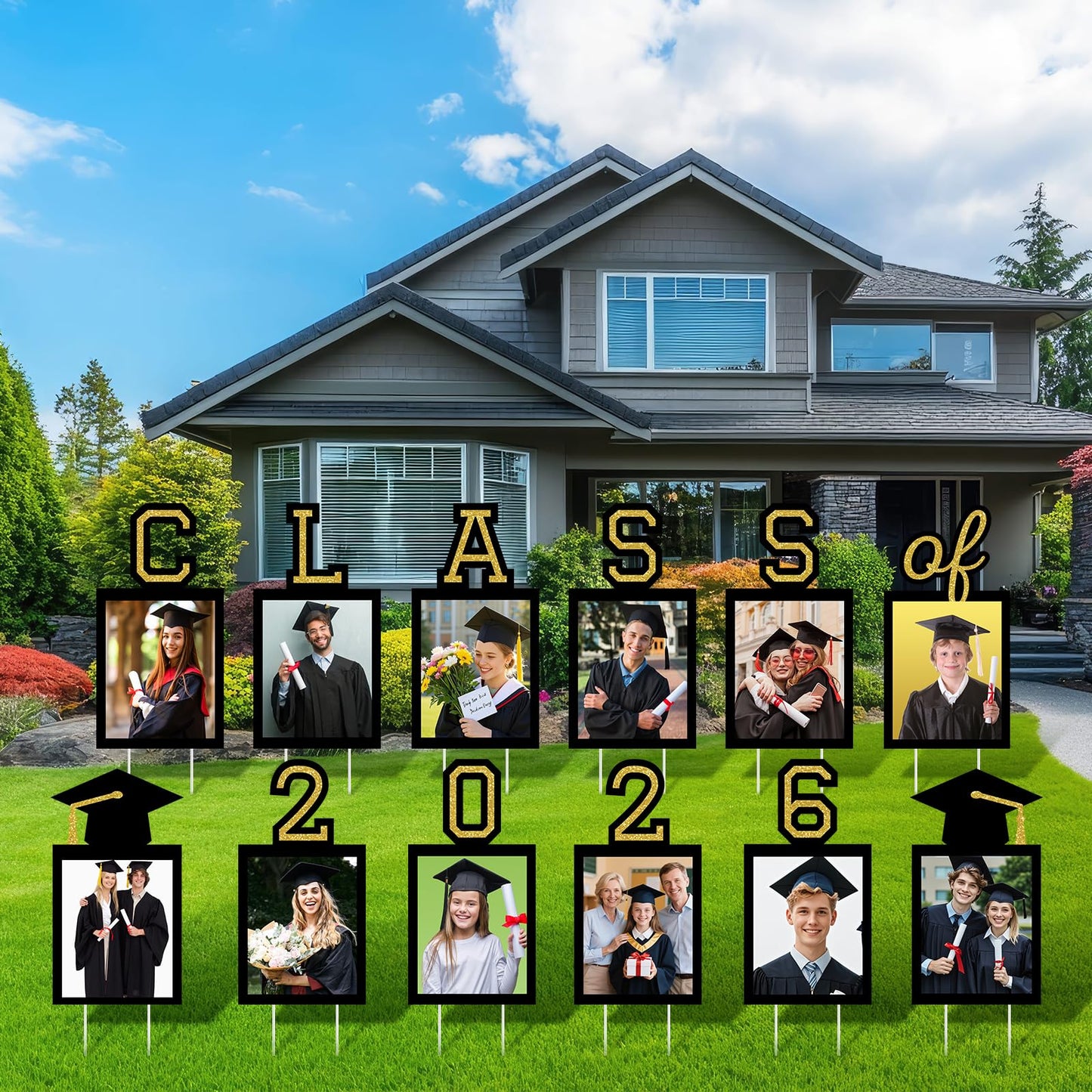 12 Pcs Graduation Photo Yard Sign Decorations 2026, K-12 Grade Graduation School Picture Frame Lawn Sign with Stakes for Kindergarten Middle High School Class of 2026 Grad Party Decorations, Red WN420