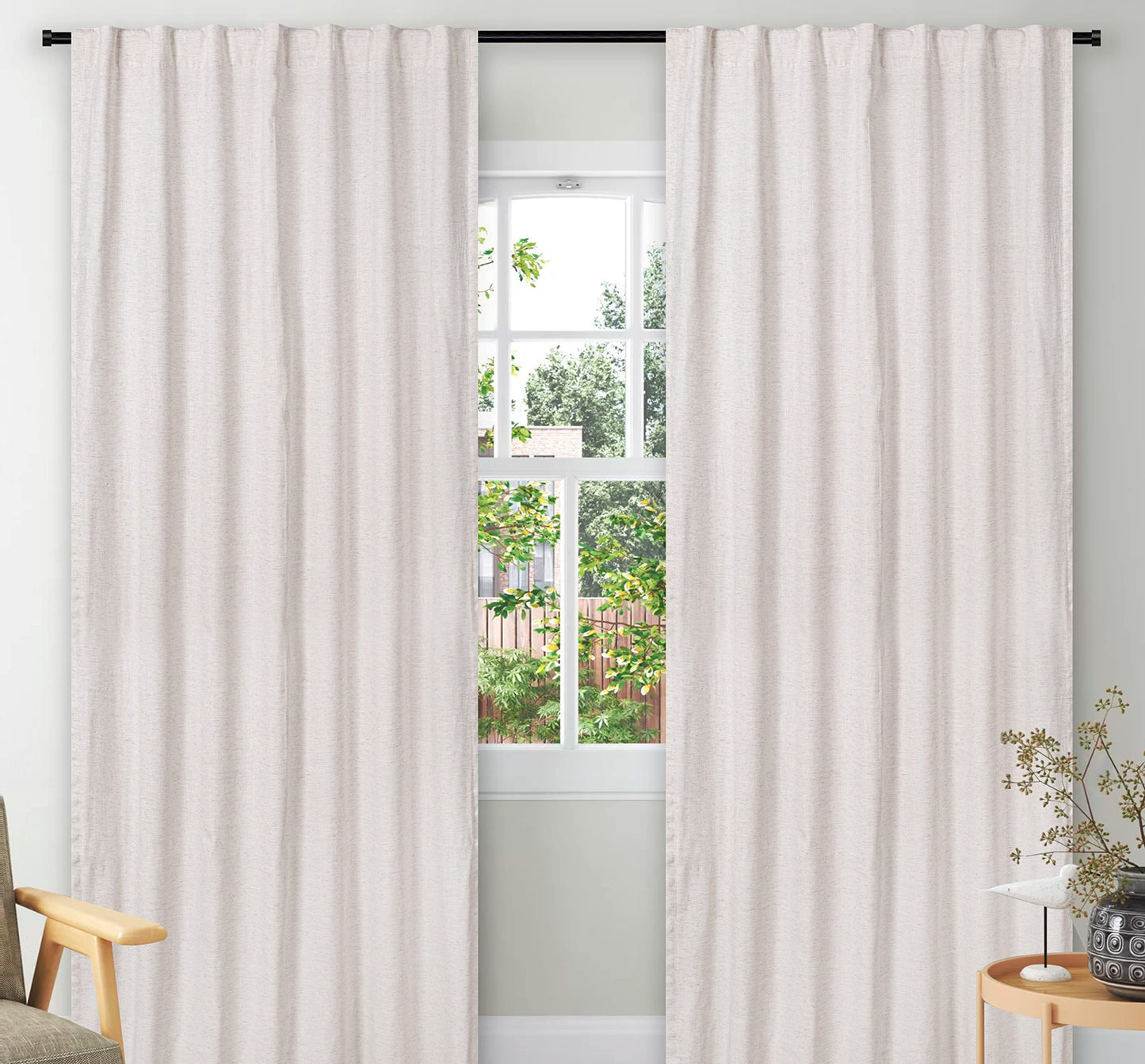Bedding Craft Curtains 63 Inch Length - White Poly Cotton Slub Drapes with Tab Top, Set of 2, Ideal for Bedroom, Living Room, and Office_ 50x63 inch BST220