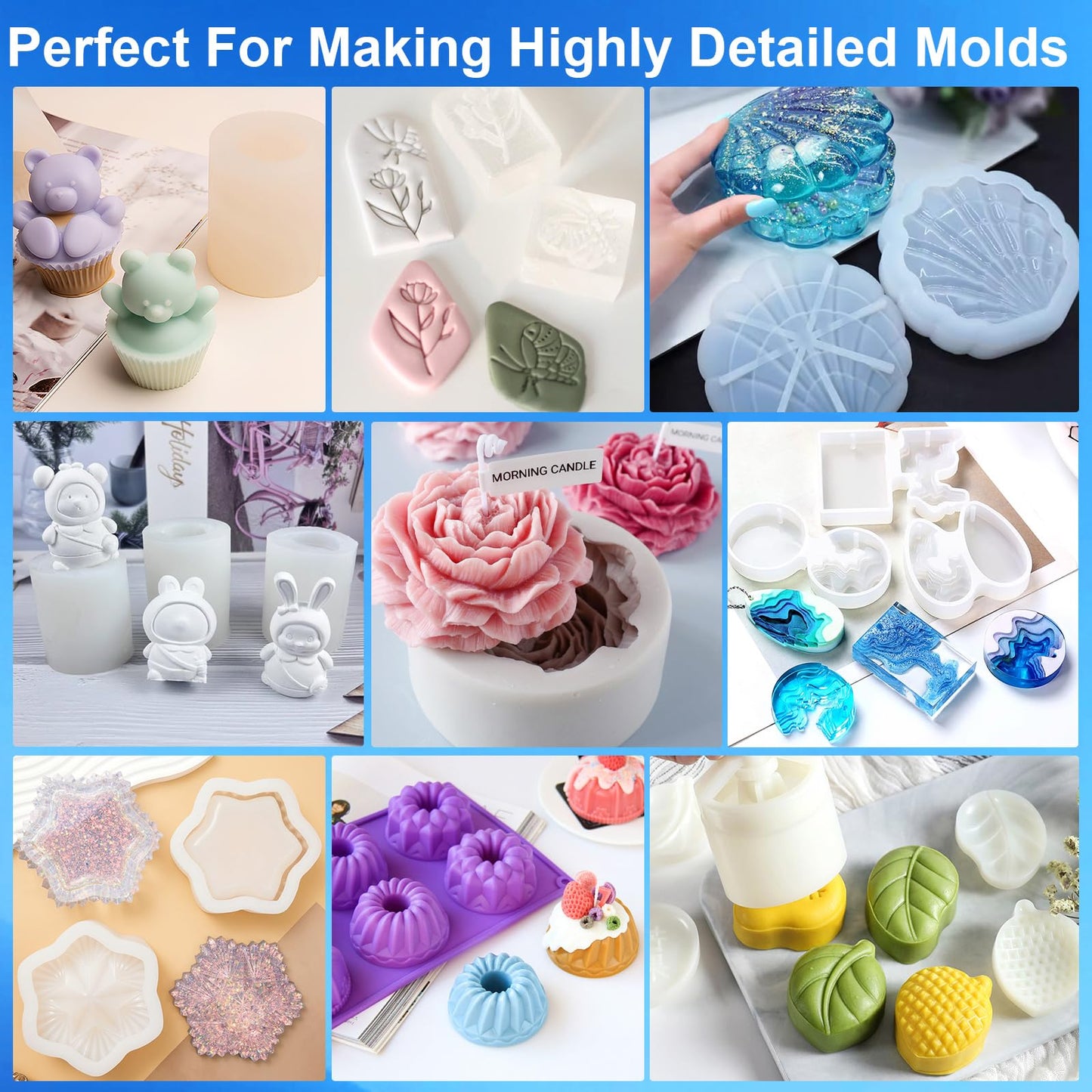 Silicone Mold Making Kit, 32oz 10A Elastic Liquid Silicone for Casting Resin molds and Candle & Soap Mold,Fast Cure Translucent Platinum Silicone Rubber BST326H