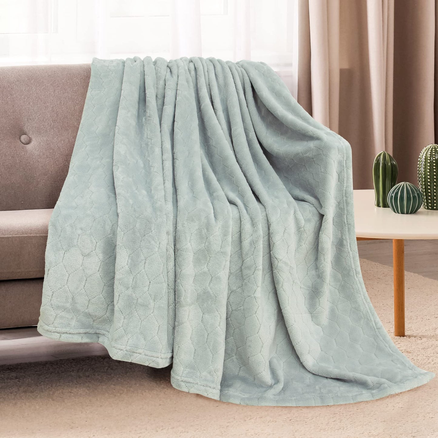 TOONOW Fleece Blanket Super Soft Cozy Throw Blanket 50" x 60", Lightweight Fuzzy Comfy Textured Flannel Blanket Warm Plush Throw Blankets for Couch, Sofa, Bed, Emerald WN420