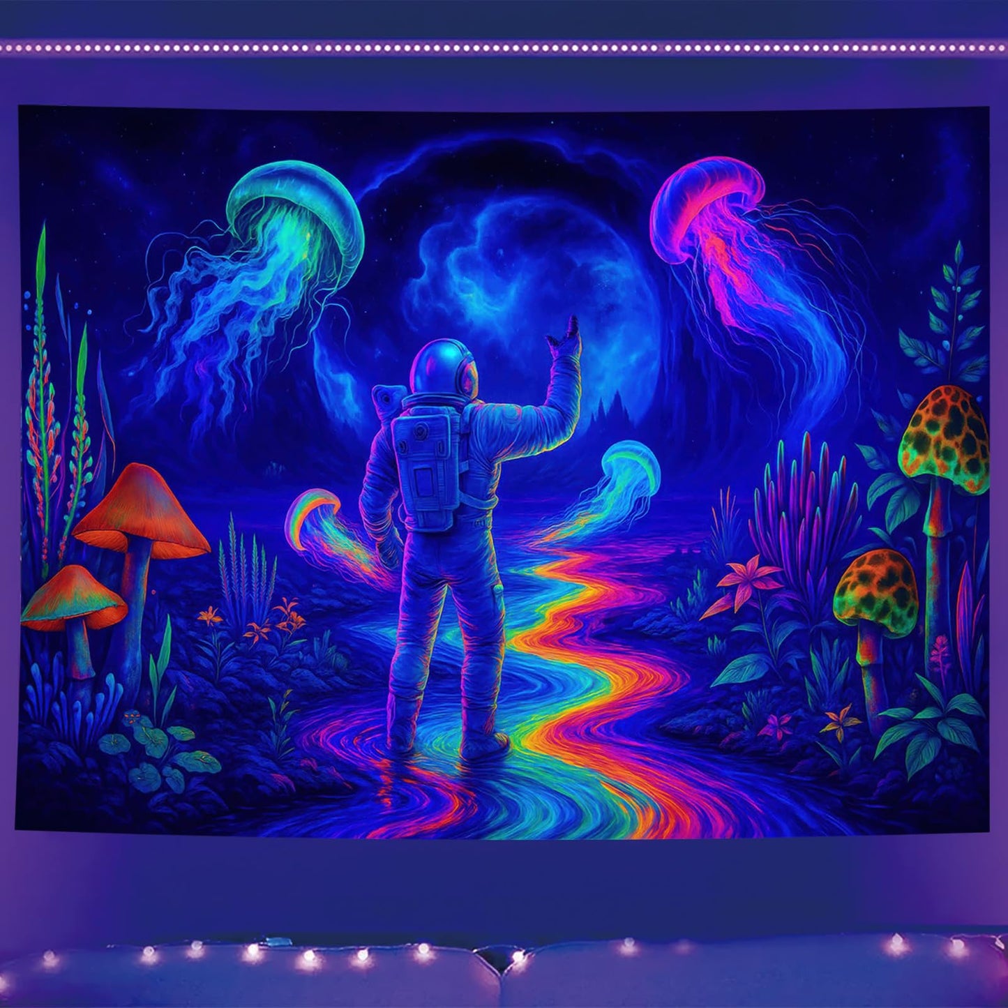 Starlit Patio Astronaut Blacklight Tapestry Trippy Forest Moon Vortex UV Reactive Galaxy Wall Hanging Psychedelic Space Poster Fluorescent Sci Fi Room Decor for Bedroom Dorm Gaming Lounge 78 x 59 Inch BST220