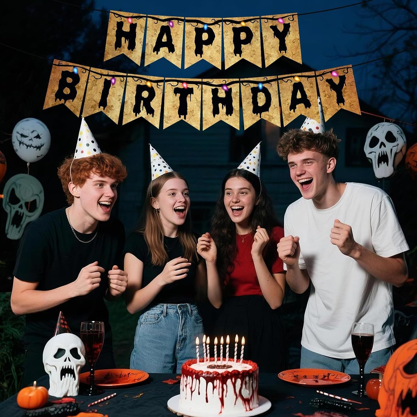 Halloween Theme Party Decorations Banner,Spooky Party Decoration,Happy Birthday Banner Decoration,Backdrop Wall Decors Photo Props BST202