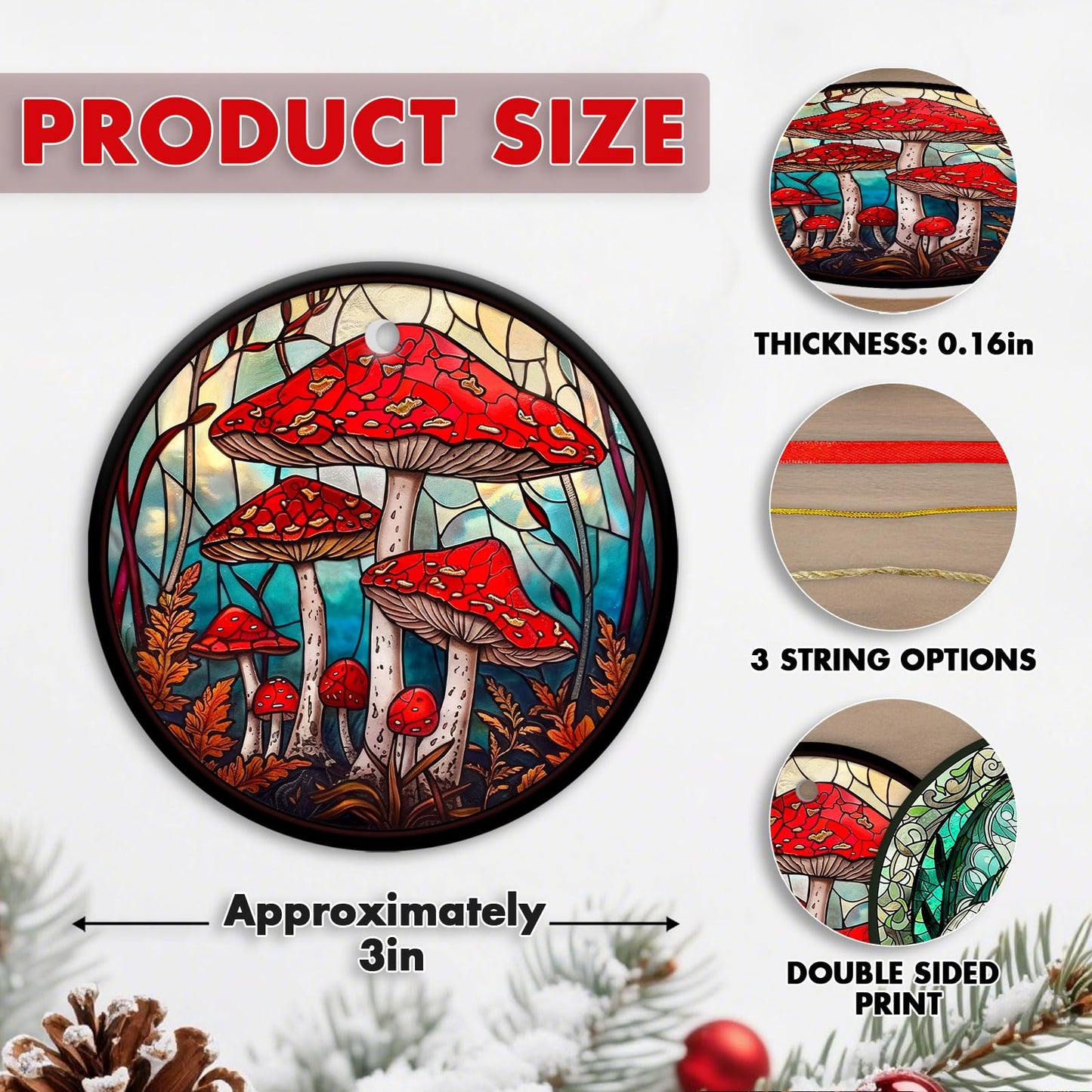 Stained Glass Snowy Owl Ornament – Artistic Ceramic Christmas Decoration for Bird Lovers, Holiday Keepsake Gift 2025 WN420
