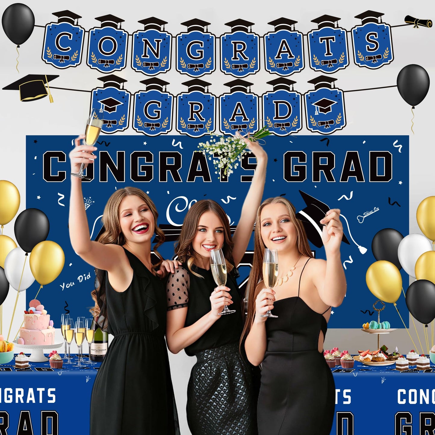 Graduation Decorations 2026 2027 - Red Congrats Grad Banner Backdrop Tablecloth Set - Graduation Decorations Class of 2026 | Graduation Party Favors Supplies WN420