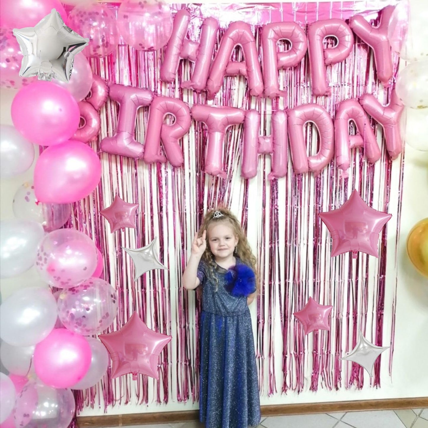 Happy Birthday Balloons Banner, Rainbow Happy Birthday Foil Balloons 16 Inch Foil Letter Balloon with 8 Pcs Gradient Blue Pink Star Balloon for Women Men Boys Girls Birthday Party Decoration WN420