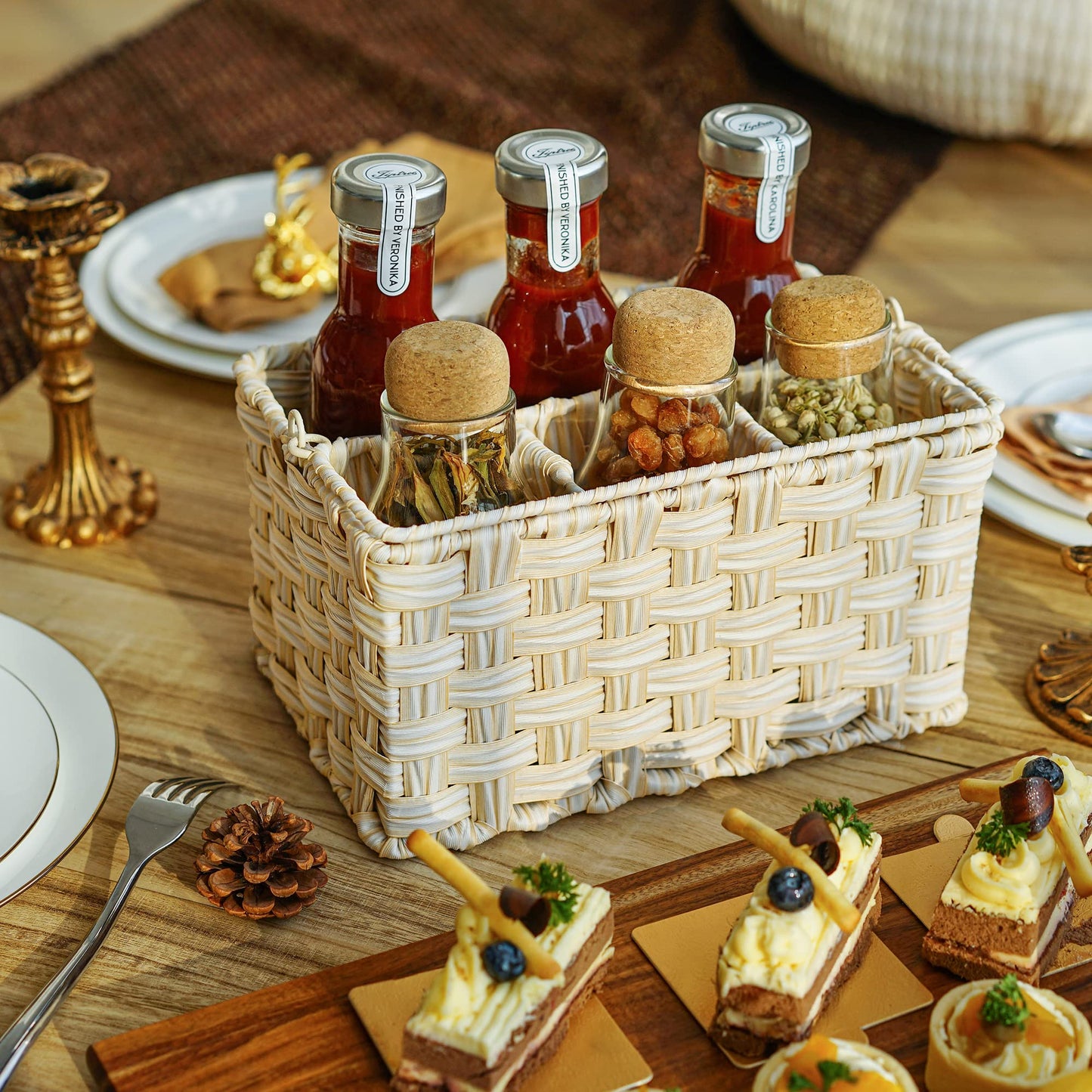 GRANNY SAYS Wicker Utensil Caddy - Picnic Basket with Handle, Organizer for Kitchen Table or Cabinet, Silverware Holder for Parties BST220