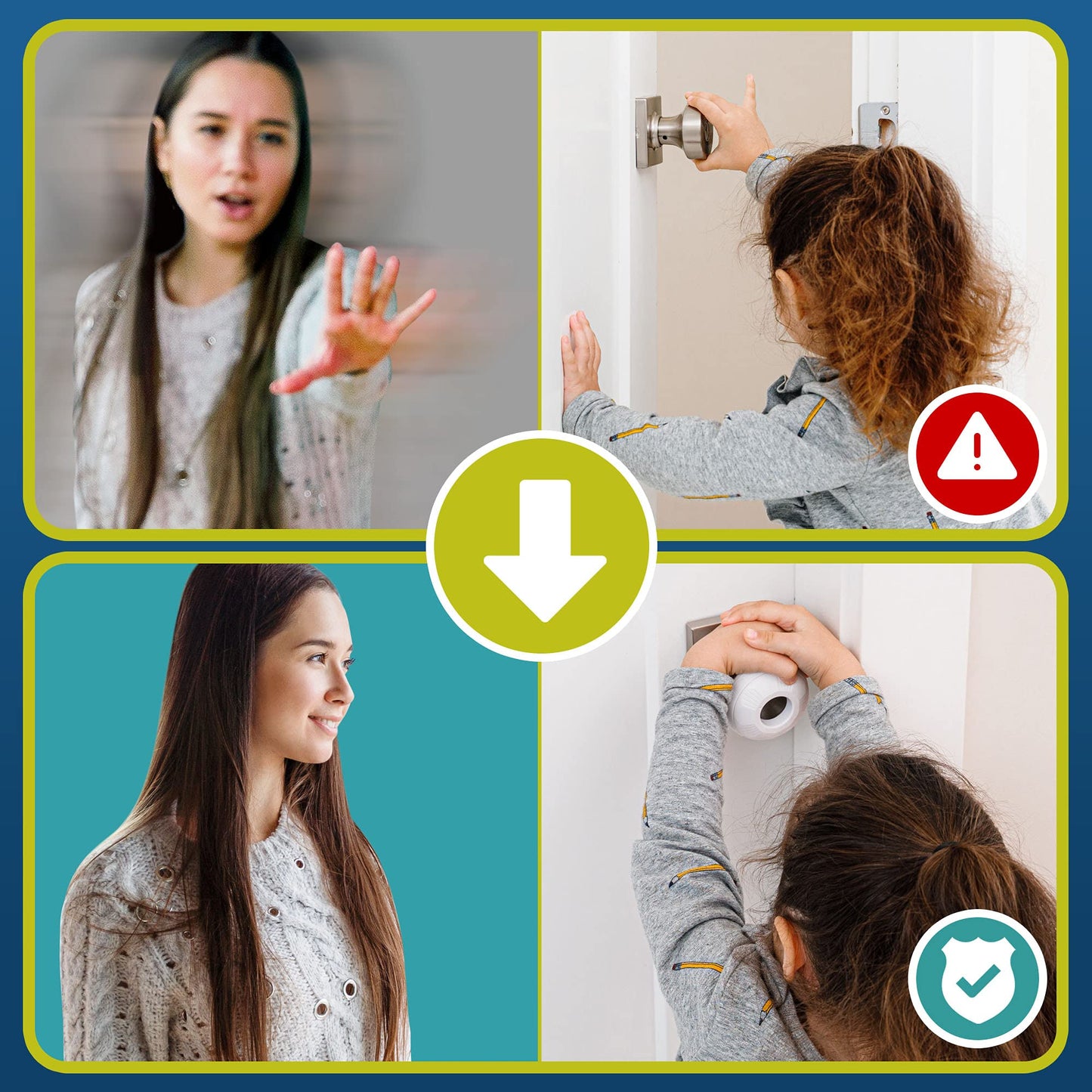Child Safety Door Knob Cover (4 Pack) Hard-to-Remove Dual-Lock Door Handle Covers for Kids N31