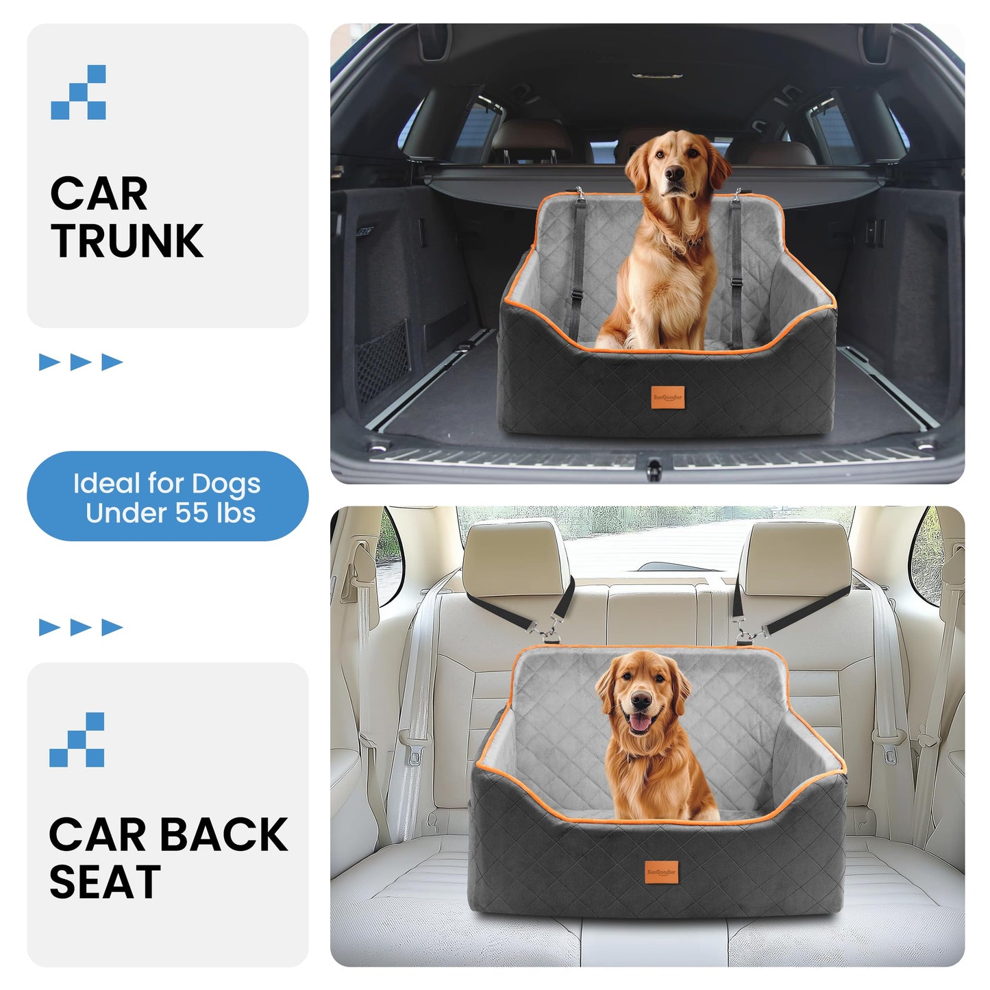 Dog Car Seat for Medium Dogs - Pet Car Seat with 2 Safety Straps & Waterproof Padding, Portable Pet Carrier for Cars, Trucks & SUVs, Comfortable Booster Bed for Pets Up to 55lbs (Black/Coffee)