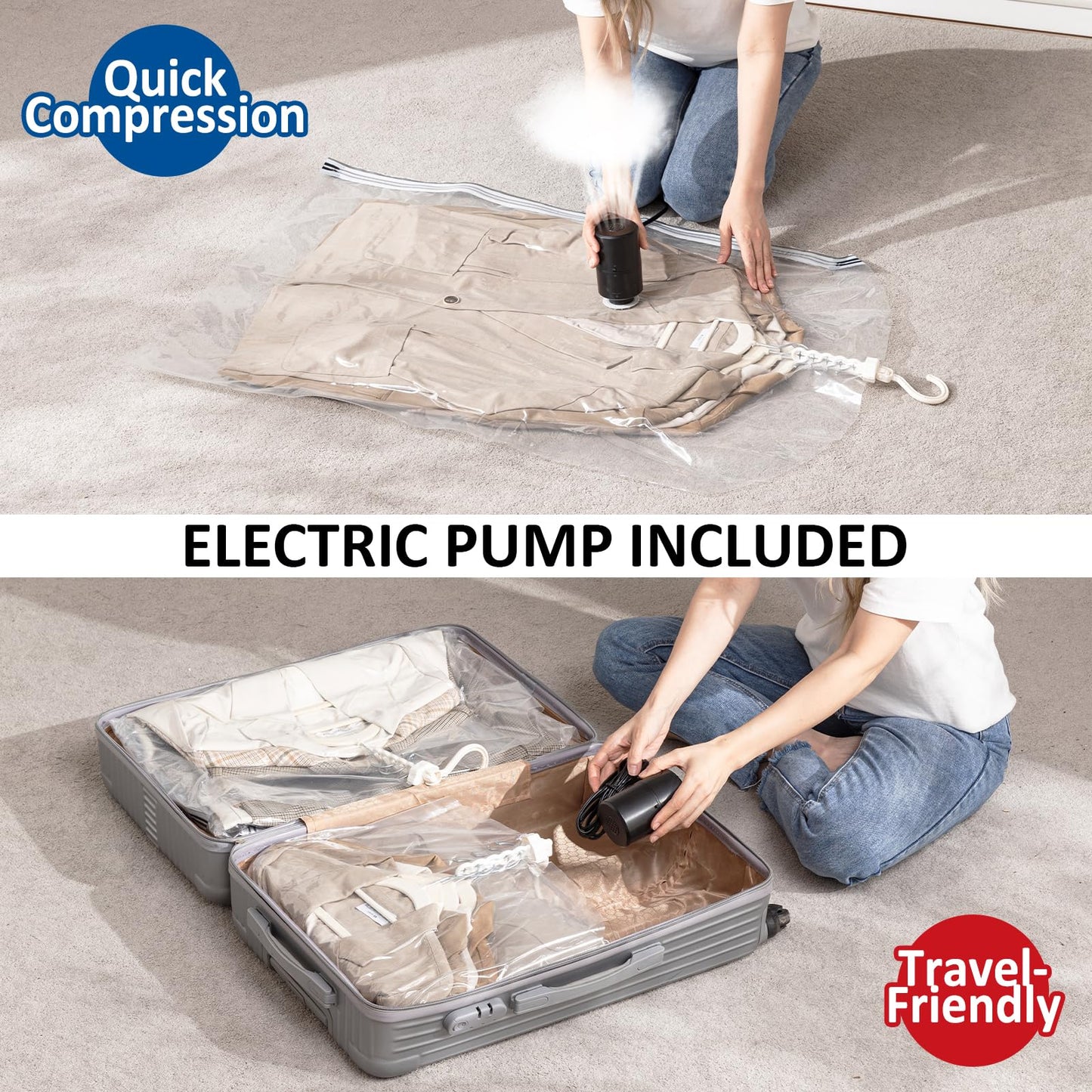 Hanging Vacuum Storage Bags, 6 Pack Hanging Storage Bags for Clothes With Electric Pump N27