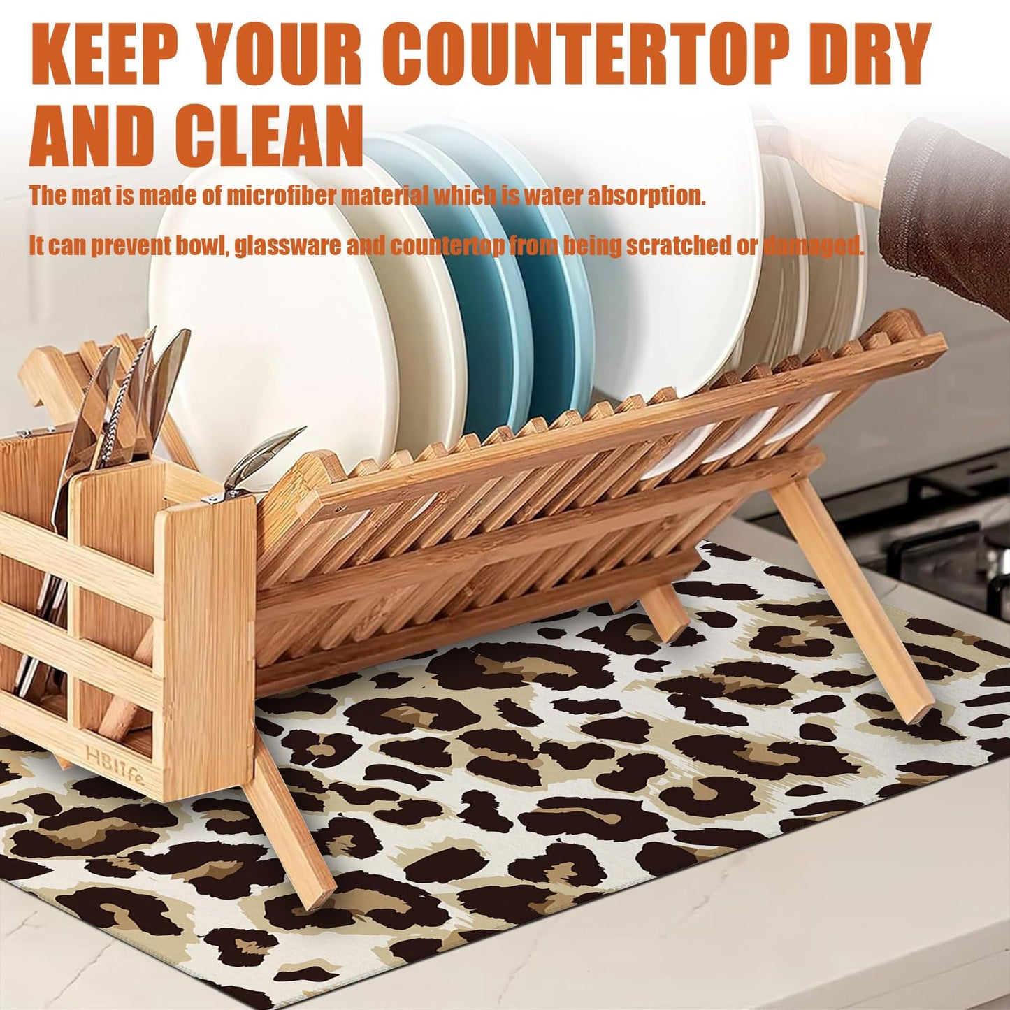 Brown Leopard Dish Drying Mat for Kitchen Counter Microfiber Absorbent Dish Kitchen Drying Mat Draining Reusable Washable for Dishes/Utensils/Counterto BST220