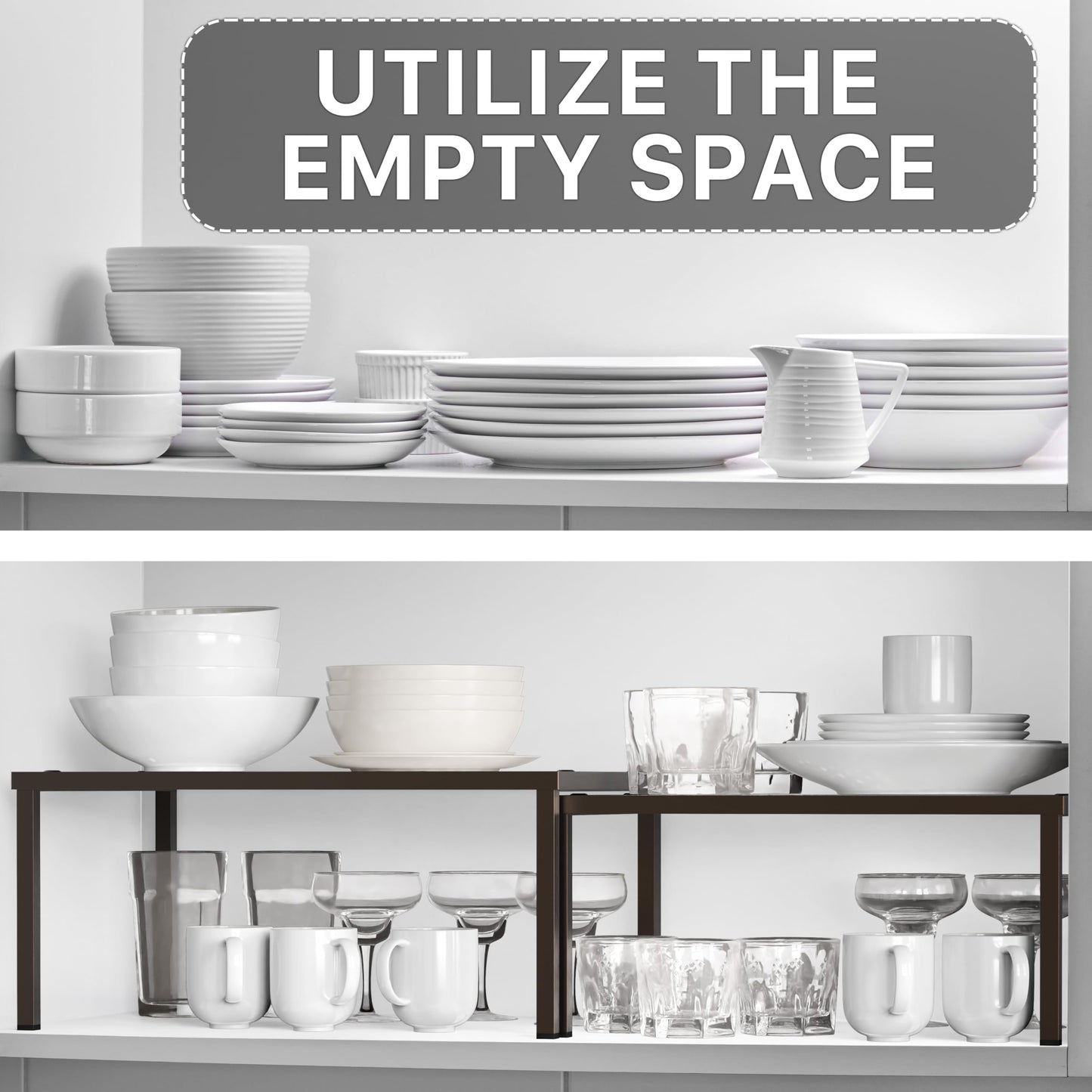 Simple Houseware Expandable Stackable Cabinet and Counter Shelf Organizer with Steel Surface, 9" D x 12.75" W x 5.9" H, Bronze