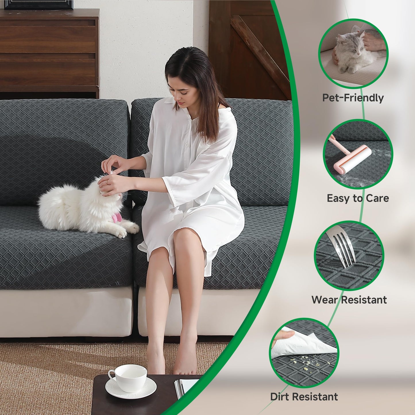 OHSIO Couch Cover, Stretch Sofa Cover, Soft Seat Cushion Covers Washable, Sectional L Shape Sofa Slipcover, Wear Stain Resistant Pet Friendly Furniture Protector for Home (1 Seat Cover L, Dark Gray) BST326H