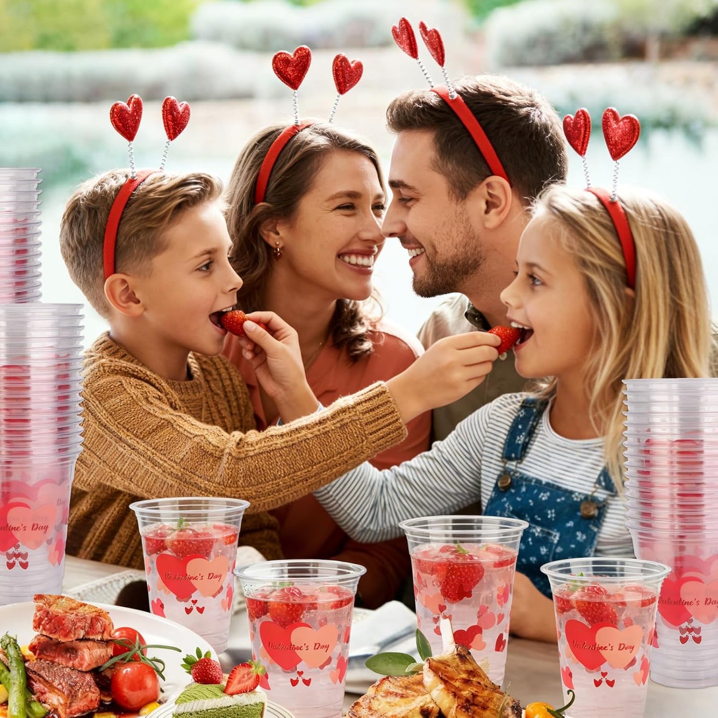 50 Pcs 12oz Valentine's Day Plastic Cups Clear Disposable Cups with Pink Hearts | Valentine Party Cups, Galentine's, Party Supplies, Bulk Drinkware WN420