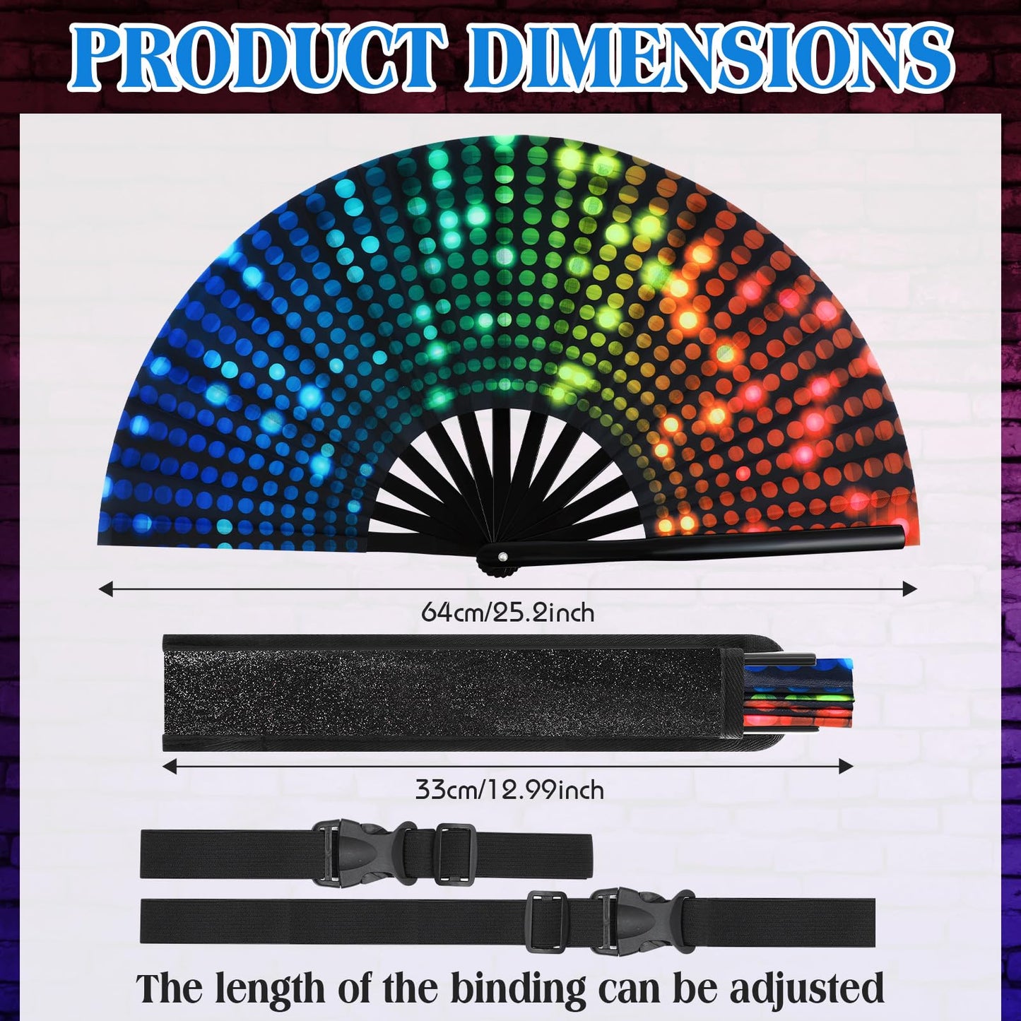 FairySandy Large Rave Fan UV Glow Clack Summer Hand Fan with Thigh Holster for Women Carnival Party Supplies for Carnival Edm Music Festival Club Accessories(Cool Style,Black) WN420
