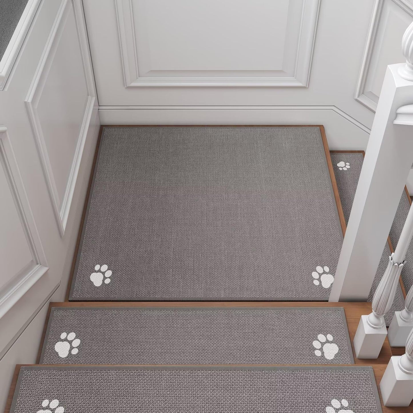 YDKGL Stair Treads Non Slip Indoor 4PCS, Rubber Backing Stair Runner Rugs for Wooden Steps, Residue Free Stair Carpet Treads for Kids Elders and Pets, Machine Washable Stair Mats, Gray, 8" x 30" WN420