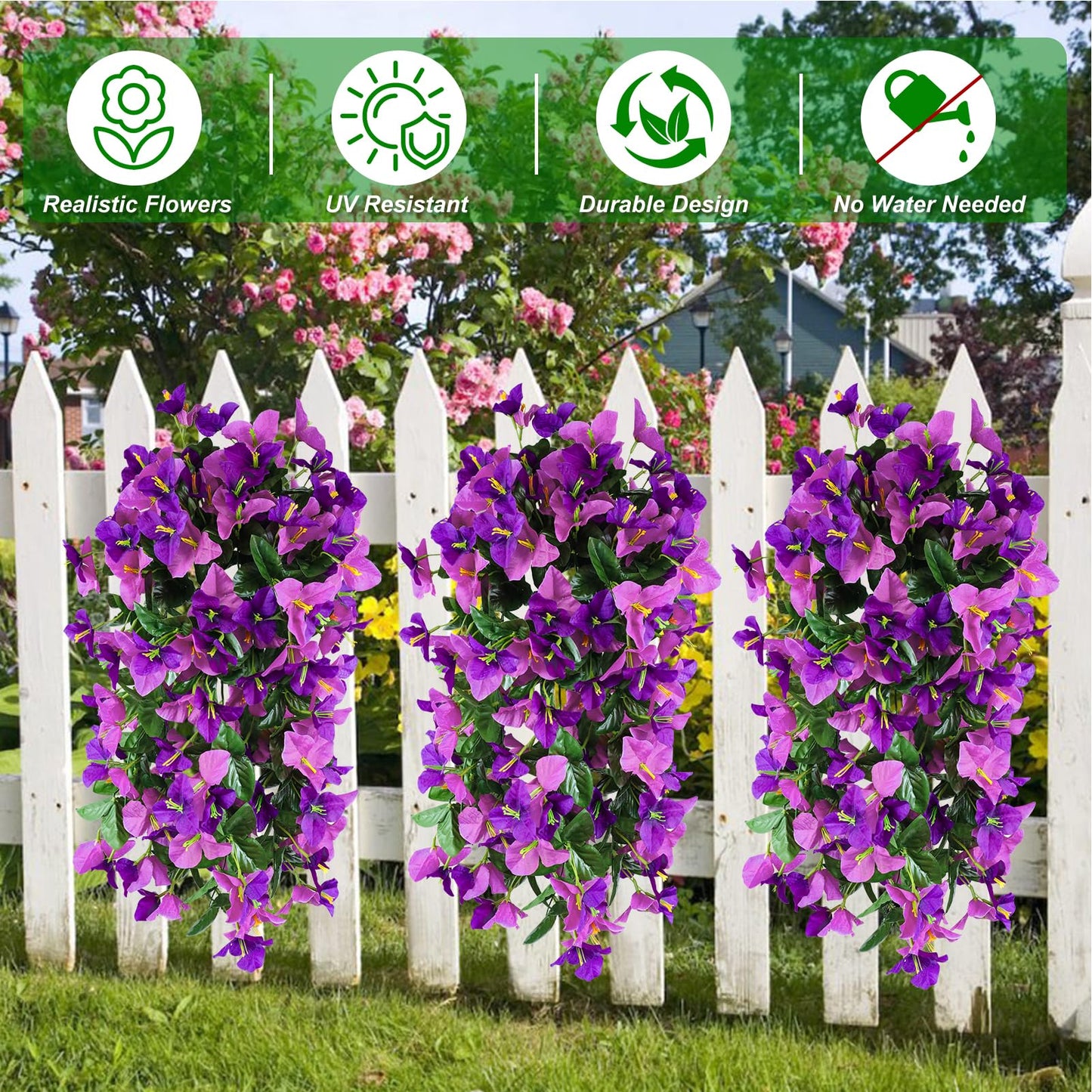 2 Pack Artificial Bougainvillea Flowers for Outdoors Decorations, Fake Hanging Plants, Faux Outside Flowers UV Resistant for Baskets Home Front Door Porch Patio Balcony Yard(Hot Pink) BST202