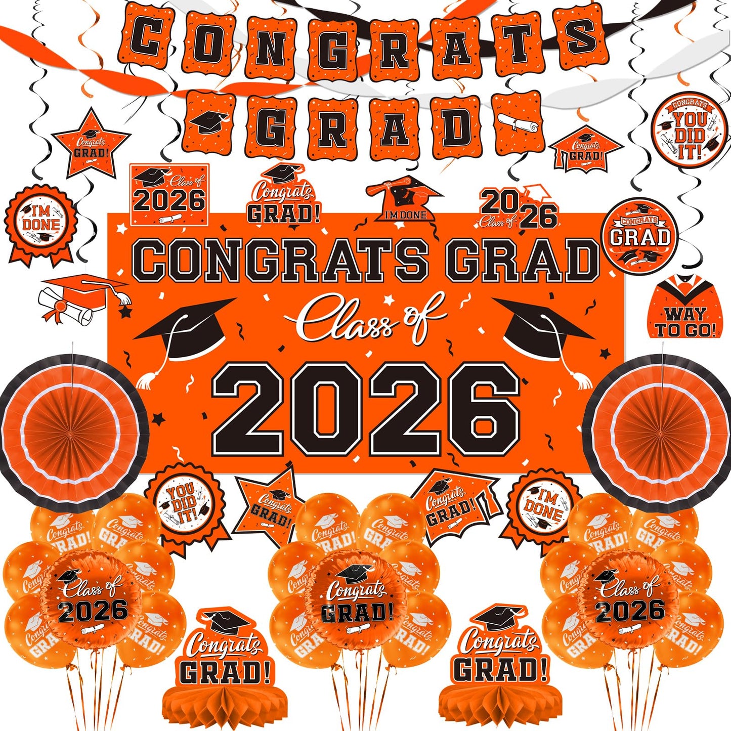 Black and Gold Themed 2026 Graduation Decorations Set - Congrats Grad Banner, Class of 2026 Backdrop, Balloons & Streamers Kit - Graduation Party Supplies for High School & College Celebrations BST326H