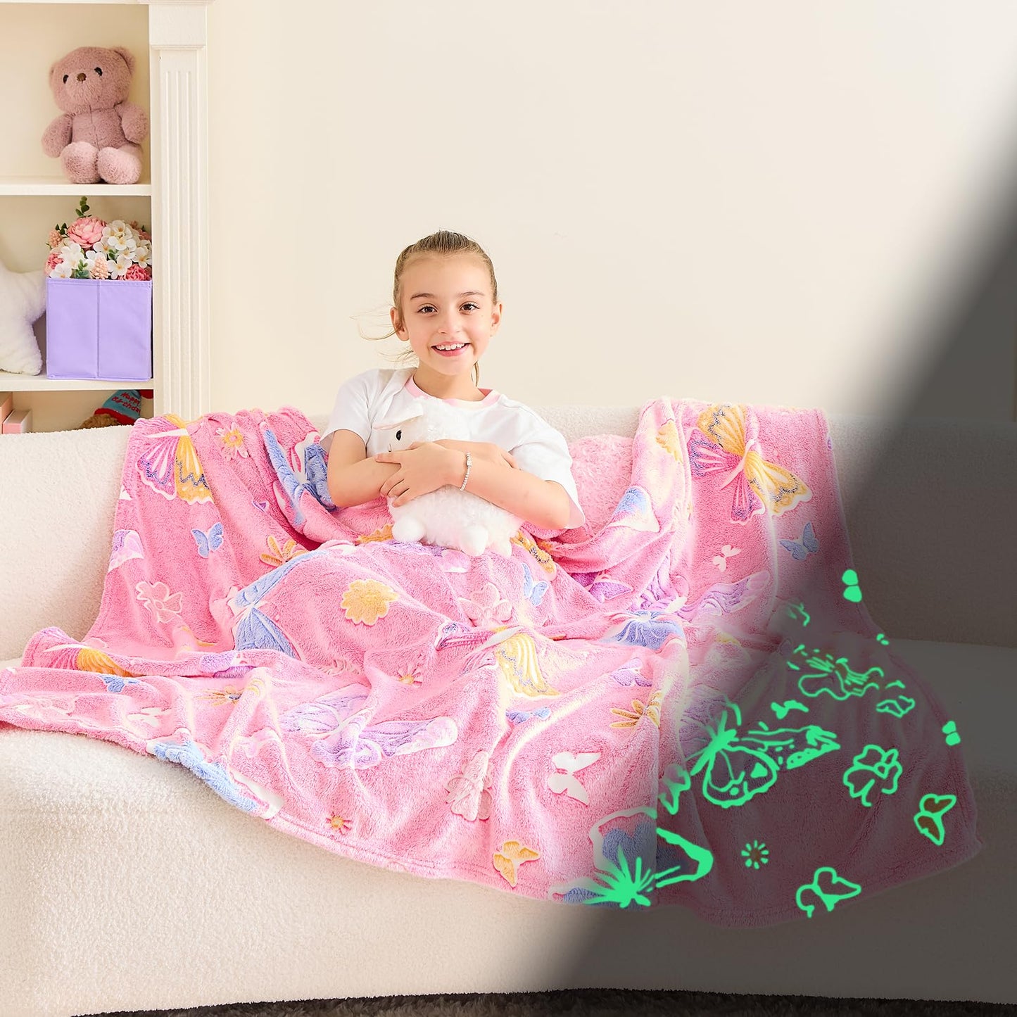 Wajade Unicorn Gifts for Girls - Glow in The Dark Unicorn Blanket Birthday Christmas Decor for Kids Age 3 4 5 6 7 8 9 10 11 12 Years Old Teens Child Toddler Throw Violet 60"x80" BST202