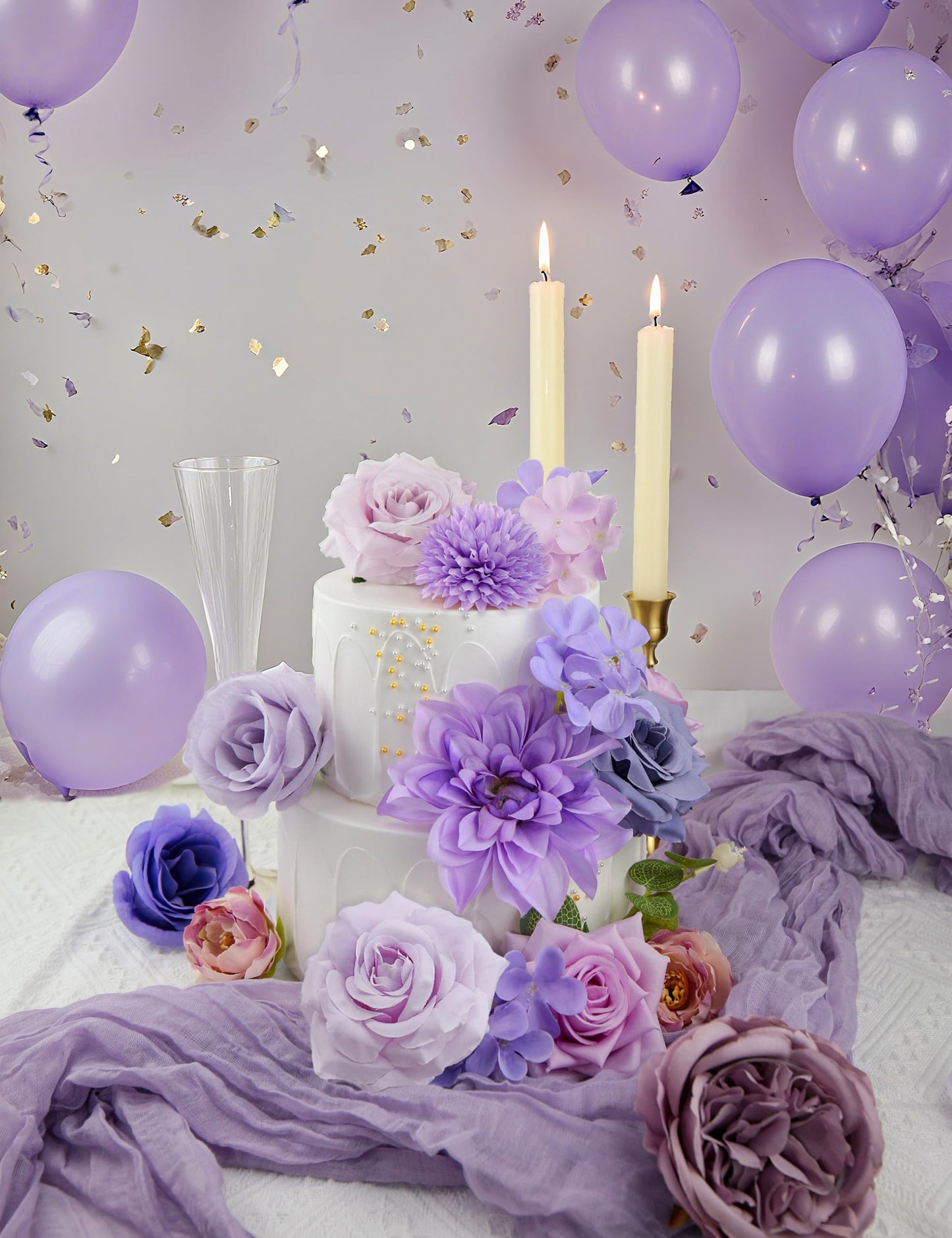 Artificial Flowers for Home Decorations: Purple Silk Fake Flowers Bulk Boxed Set, Peony Roses Bouquets with Stems for Table Centerpiece, DIY Wedding, Bridal Shower, Graduation Cap & Tea Party BST220