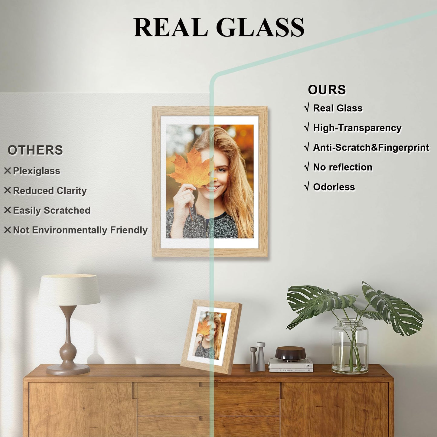 YESKAY 12x16 Picture Frame - 12 x 16 Photo Frame Made of Solid Oak Wood and Real Glass,Display Picture 4 Opening 5x7 with Mat or 12x16 Without Mat for Wall Mounting(Color Walnut) BST326H