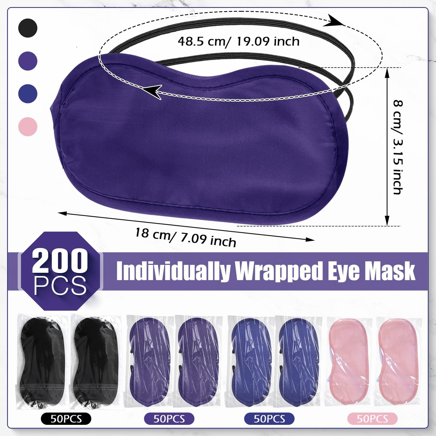 Tarpop 200 Pcs Eye Mask Sleeping Blindfold Eye Cover with Adjustable Strap for Games Party Team Building Travel Individually Wrapped Sleep Mask for Women Men (Blue)