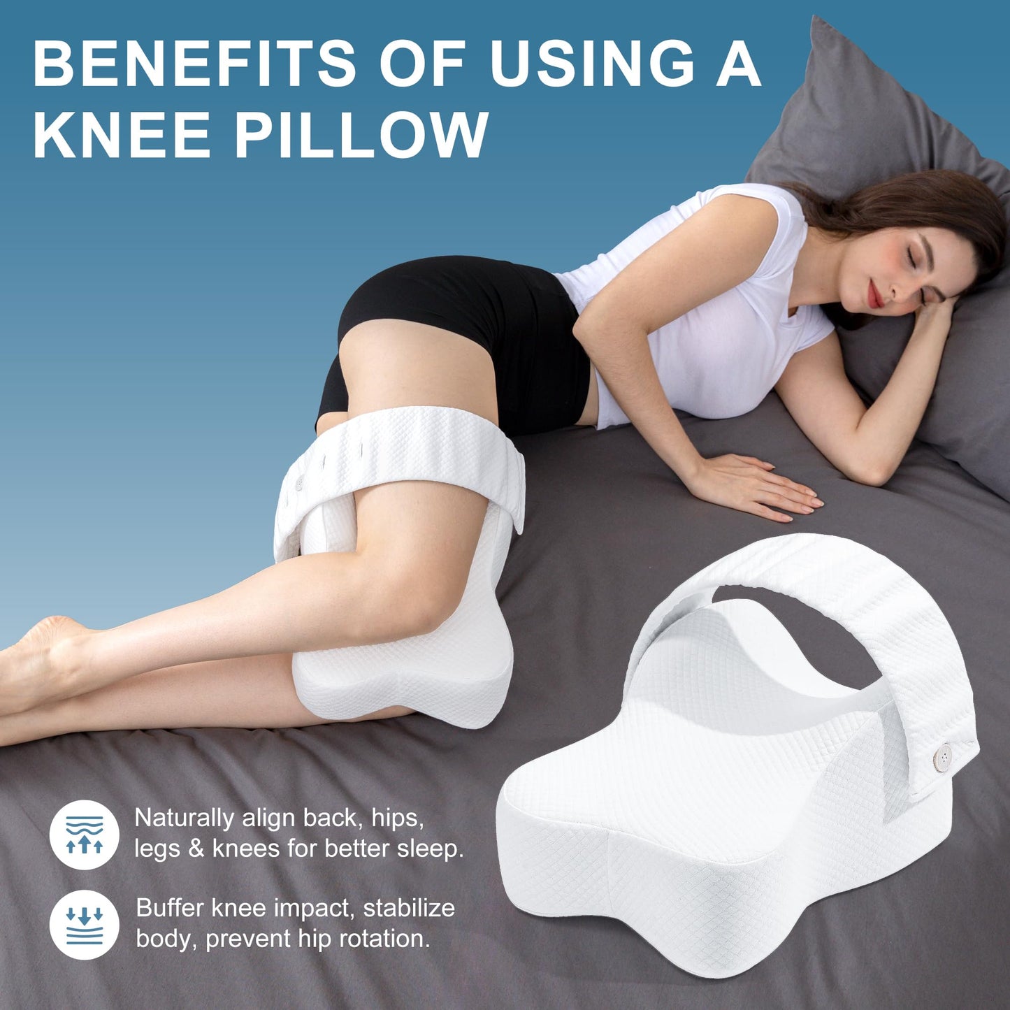 UJPFEO Knee Pillow for Side Sleepers,Leg Pillows for Sciatica,Knees,HIPS,Joints Between Legs,Back Pain Relief When Side Sleeping Spine Alignment Support for Knee Surgery Recovery,Grey WN420