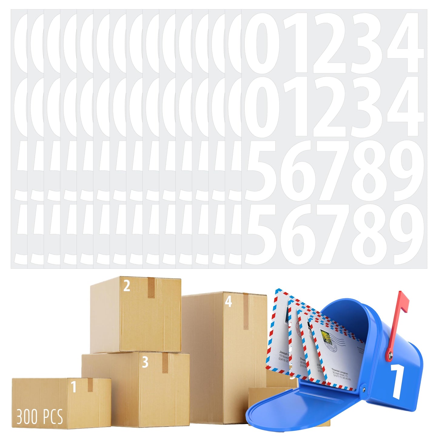 300 PCS Number Stickers, 2” Waterproof Vinyl Number Stickers Consecutive Number 0-9 Labels Self-Adhesive Without Residue Left for Office, Classroom, Indoor, Boxes, Storage (15 Sheets, White) BST220