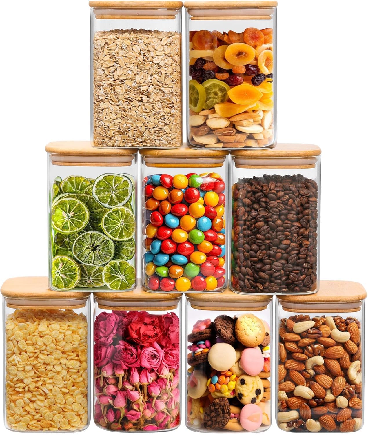 ComSaf 0.6 Qt Glass Food Storage Jars Set of 6, Clear Storage Containers with Airtight Lids, Pantry Organization Jar, Spice Jar, Blooming Tea, Coffee and Sugar Container, Canister Set for Kitchen BST220
