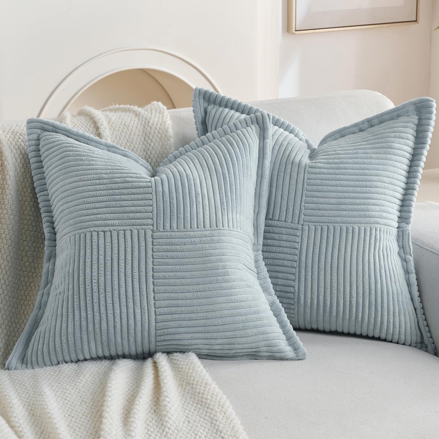 HAUSSY Pack of 2 Corduroy Throw Pillow Covers26x26 Inch, Rust | Decorative Striped Soft Boho Farmhouse Pillowcases, Machine Washable, Couch Bed Sofa Living Room Home Decor, No Insert BST202