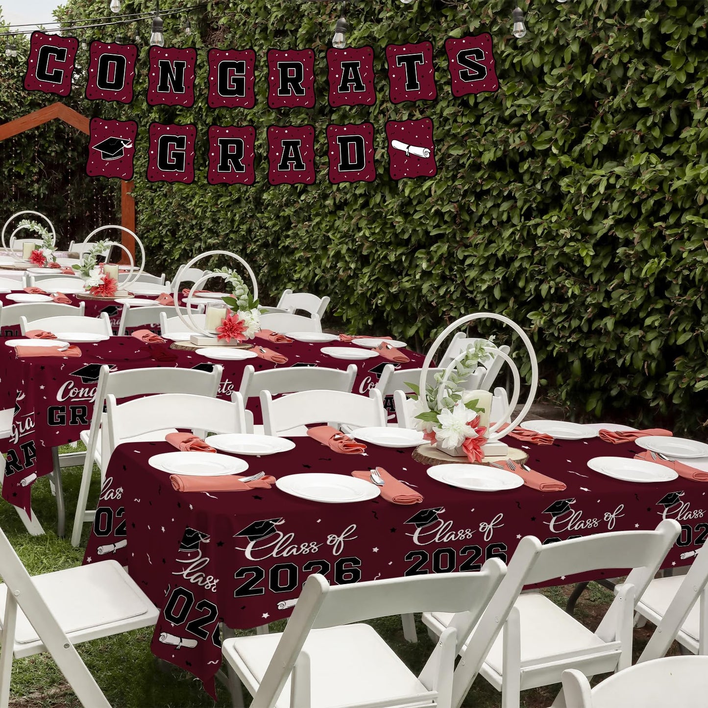 Gatherfun 2026 Graduation Decorations : 2-Pack Congrats Grad Disposable Tablecovers - Class of 2026 Red Themed Table Cloths, for Graduation Party Supplies & Graduation Backdrop, 54" X 108" BST326L