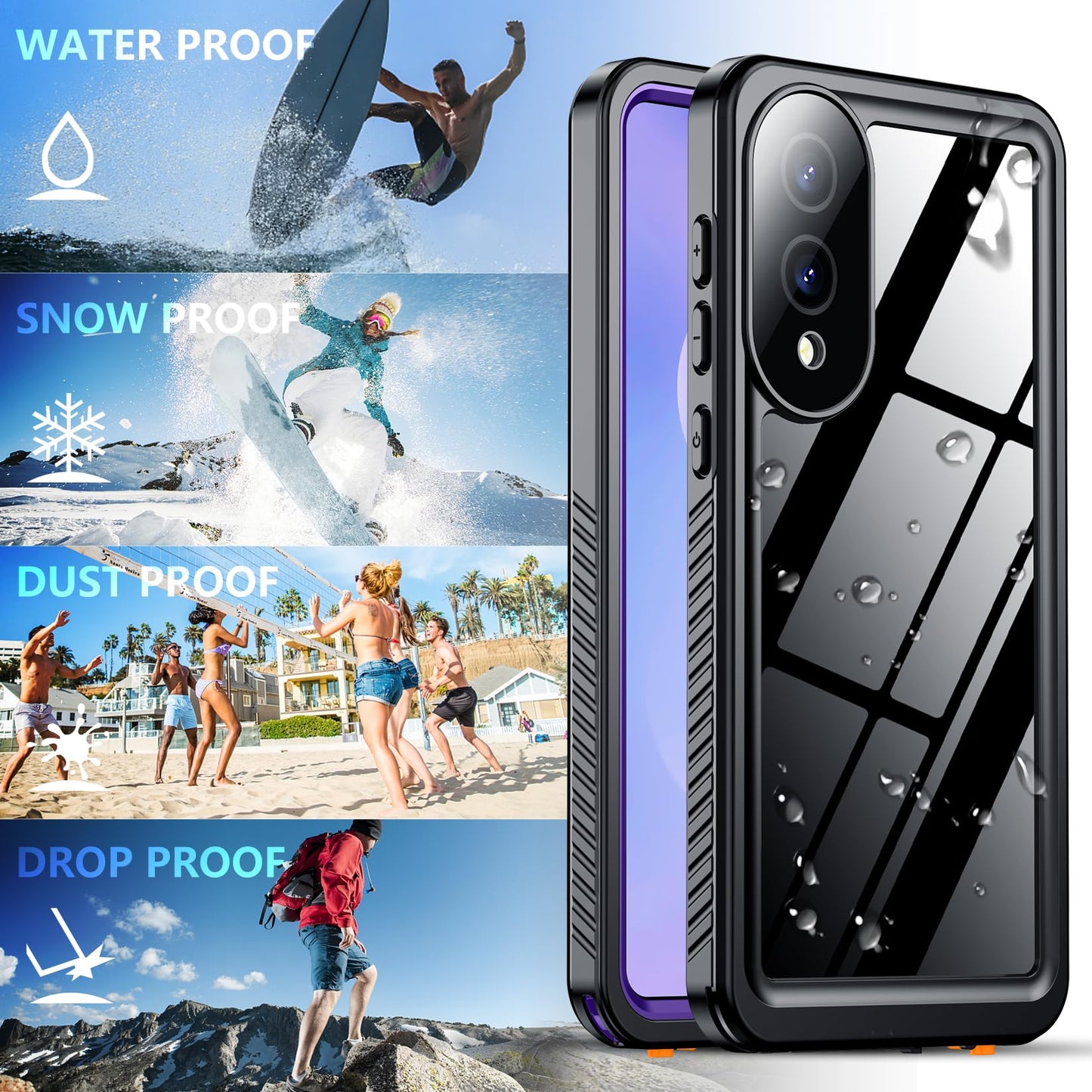 SPIDERCASE Designed for Samsung Galaxy S23 Case Waterproof,Built-in Screen & Camera Lens Protector[IP68 Underwater][Military Grade Shockproof] Full Body Protection Phone Case, Black/Clear WN420