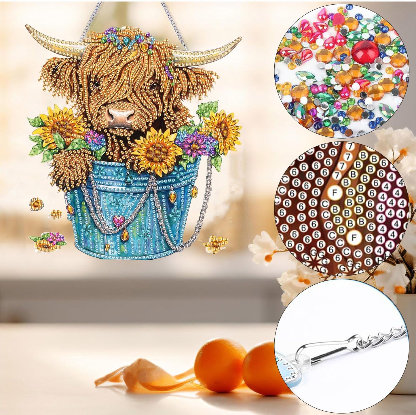 Bimkole Cat Diamond Art Hanging Kit for Adult, DIY 5D Animals Diamond Art Painting Window Pendant, Acrylic Crystal Art Hanging Ornament for Wall Home Garden Front Door Decor - 7.8x7.8 Inch BST220