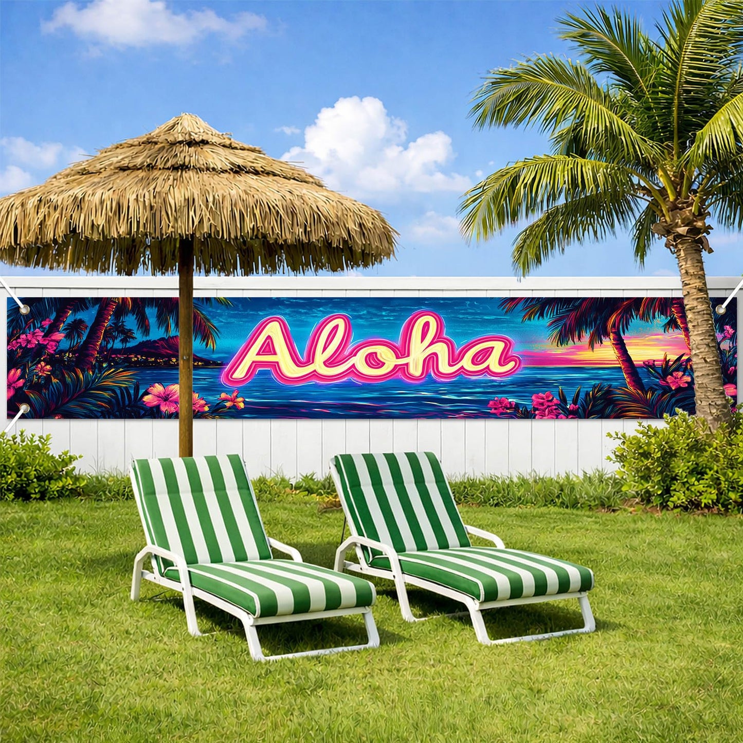BlissYard Hello Summer Banner 118 x 20 Inch Pool Party Decorations Beach Surfboard Watermelon Tropical Fence Sign Hawaiian Luau Outdoor Backyard Wall Decor BST220
