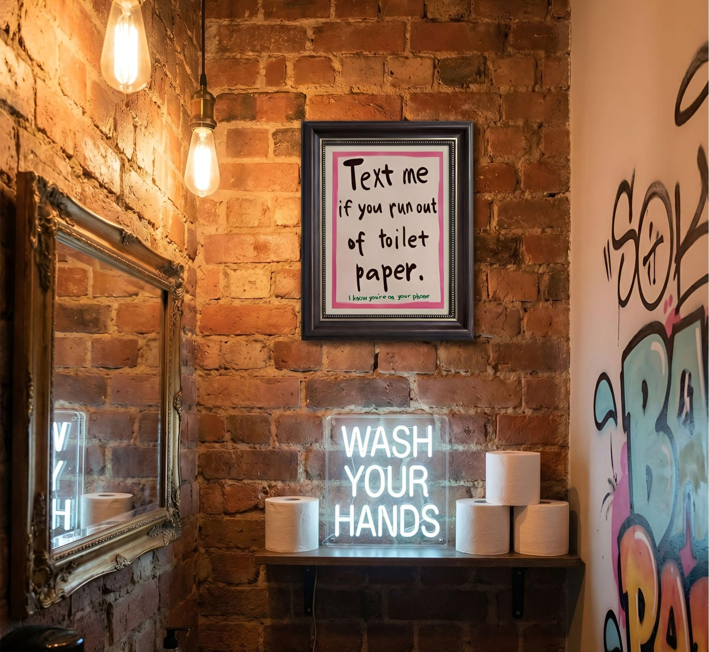 Dark Brown Framed Text Meif You Runoutof Toiletpaper Wall Art 9x11in | Pink Humor Bathroom Wall Decor Picture Funny Bathroom Quotes Poster for Toilets And Restrooms Decoration BST326H