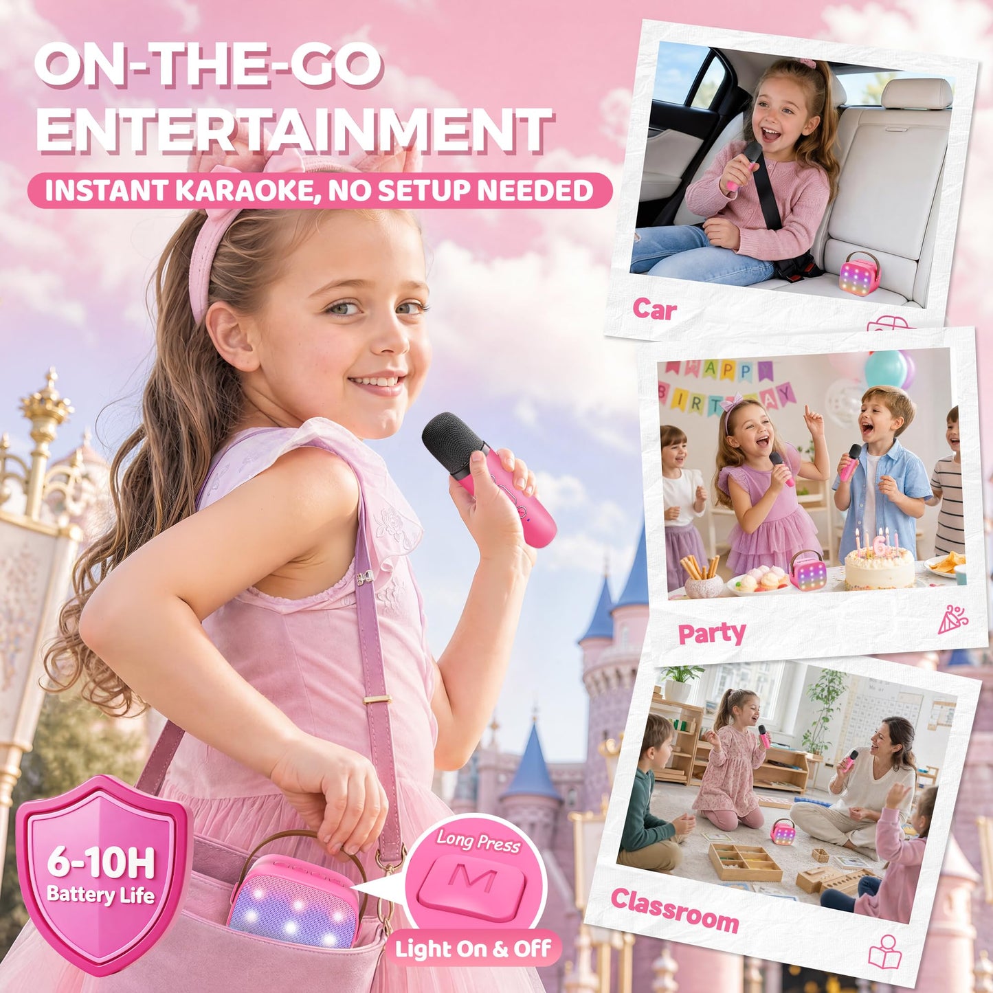 YLL Karaoke Machine for Kids, Portable Mini Speaker with 2 Wireless Microphones, TOP Kids Gifts for Girls Ages 3, 4, 5, 6, 7, 8, 9, 10+ Years Old, 4-12th Birthday Singing Present Toy Party (Purple)