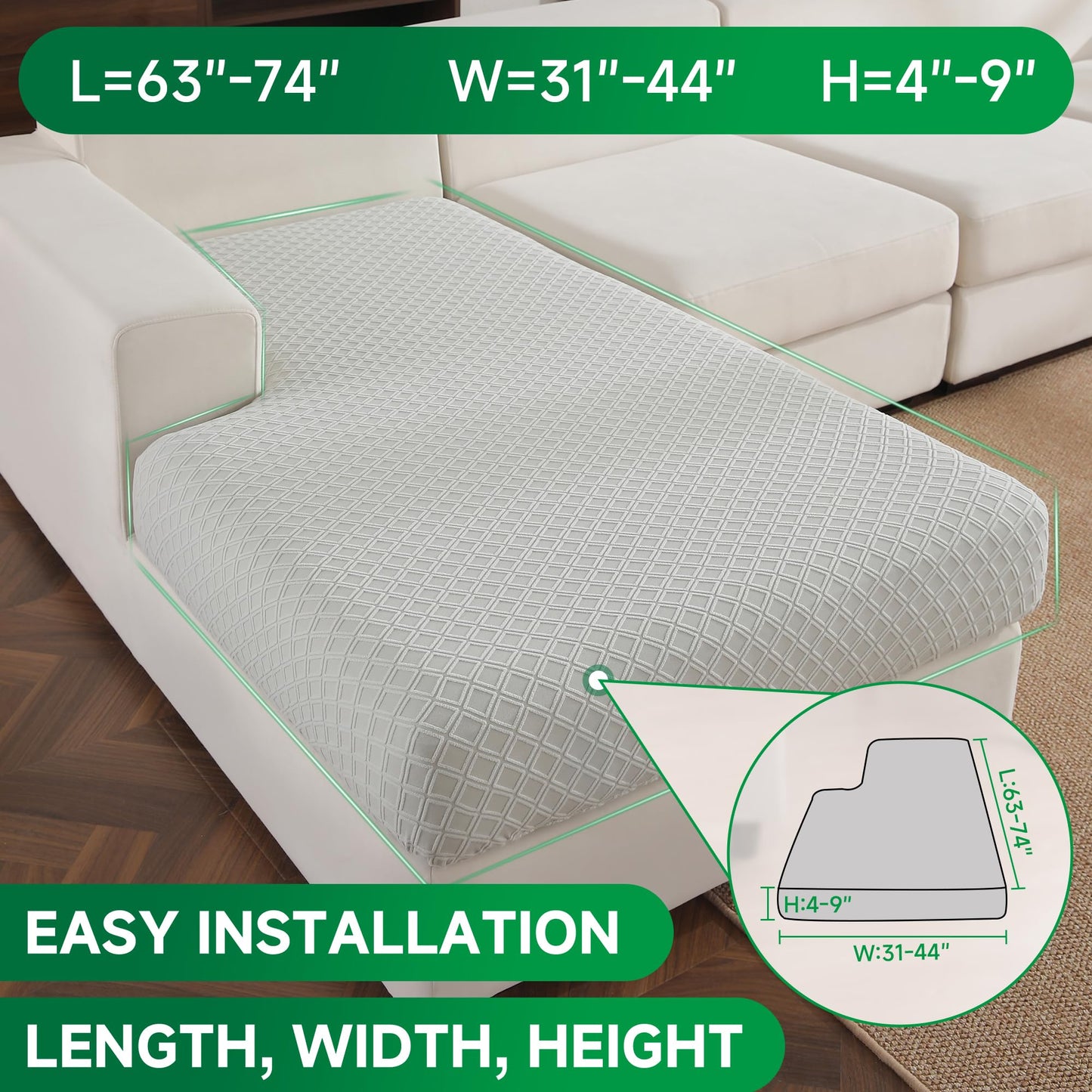 OHSIO Couch Cover, Stretch Sofa Cover, Soft Seat Cushion Covers Washable, Sectional L Shape Sofa Slipcover, Wear Stain Resistant Pet Friendly Furniture Protector for Home (1 Seat Cover L, Dark Gray) BST326H