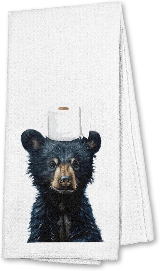 Black Bear Bathroom Hand Towels, Wild Animal Black Bear Hand Towels for Bathroom Washroom Restroom Decor, 16x24 Inch, A012 BST326L