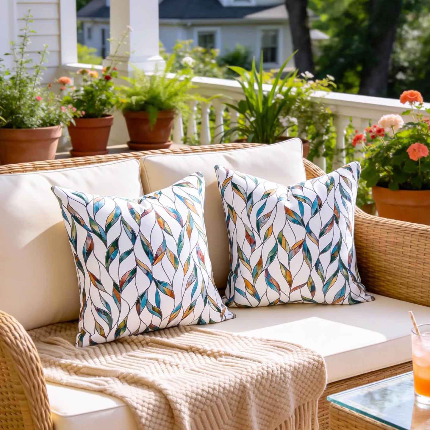 Outdoor Waterproof Pillow Covers Summer Decorative Throw Pillow Covers Tropical Leaf Couch Covers 20x20 Set of 2 Square Outdoor Floral Cushion Cases for Patio Furniture Garden Tent Balcony Bench BST220