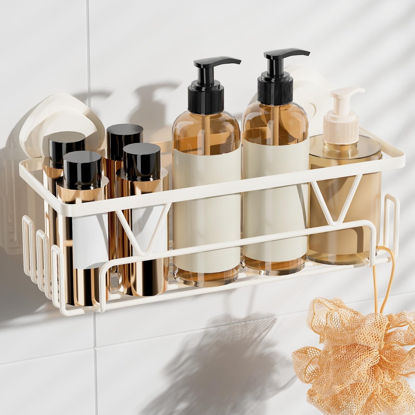 KEGII Shower Caddy Suction Cup with 6 Hooks, Stainless Steel Bathroom Organizer N29