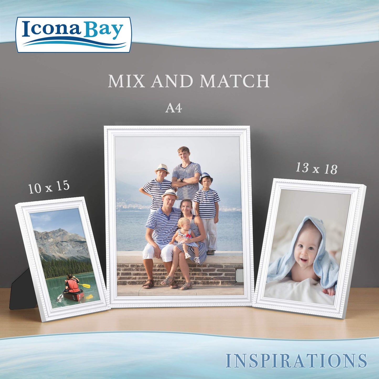 Icona Bay Combination White Picture Frames Set - 10 PC (Five 4x6, Three 5x7, Two 8x10), Inspirations Collection Multi-Pack for Contemporary Wall Gallery BST220