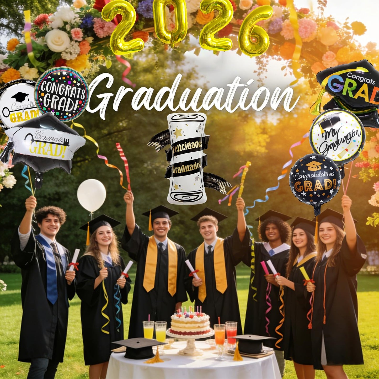 Graduation Balloons Congrats Grad Balloons Gold and Black Balloon for 5th Grade Graduation Decorations Grad Party Decorations 2026 BST326L