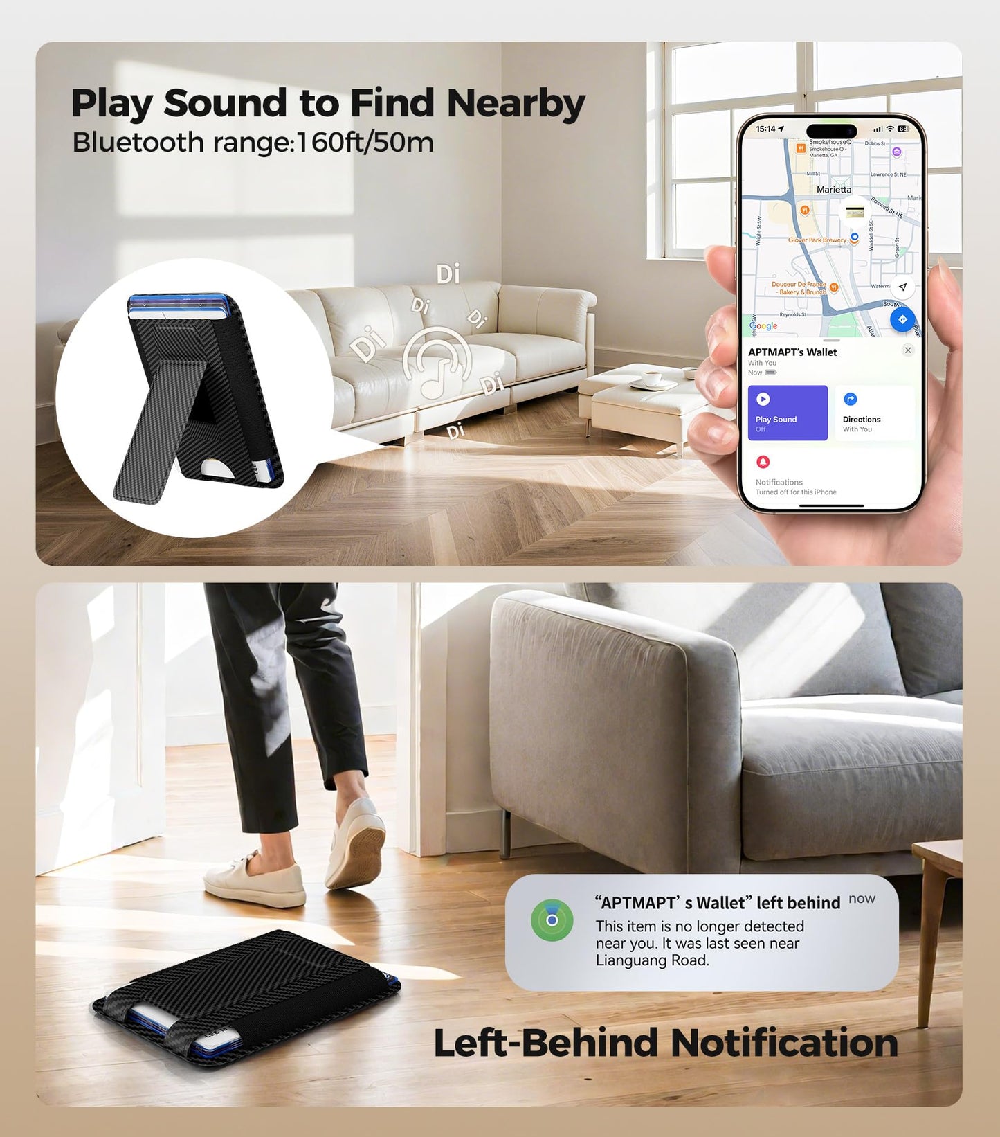 for MagSafe Wallet, Works with Apple Find My, 5-Card RFID Holder with Stand Also Grip, Strong Magnetic Wallet for iPhone 17/16/15/14/13/12 Pro Max Air Plus, Wireless Charging, Brown BST220