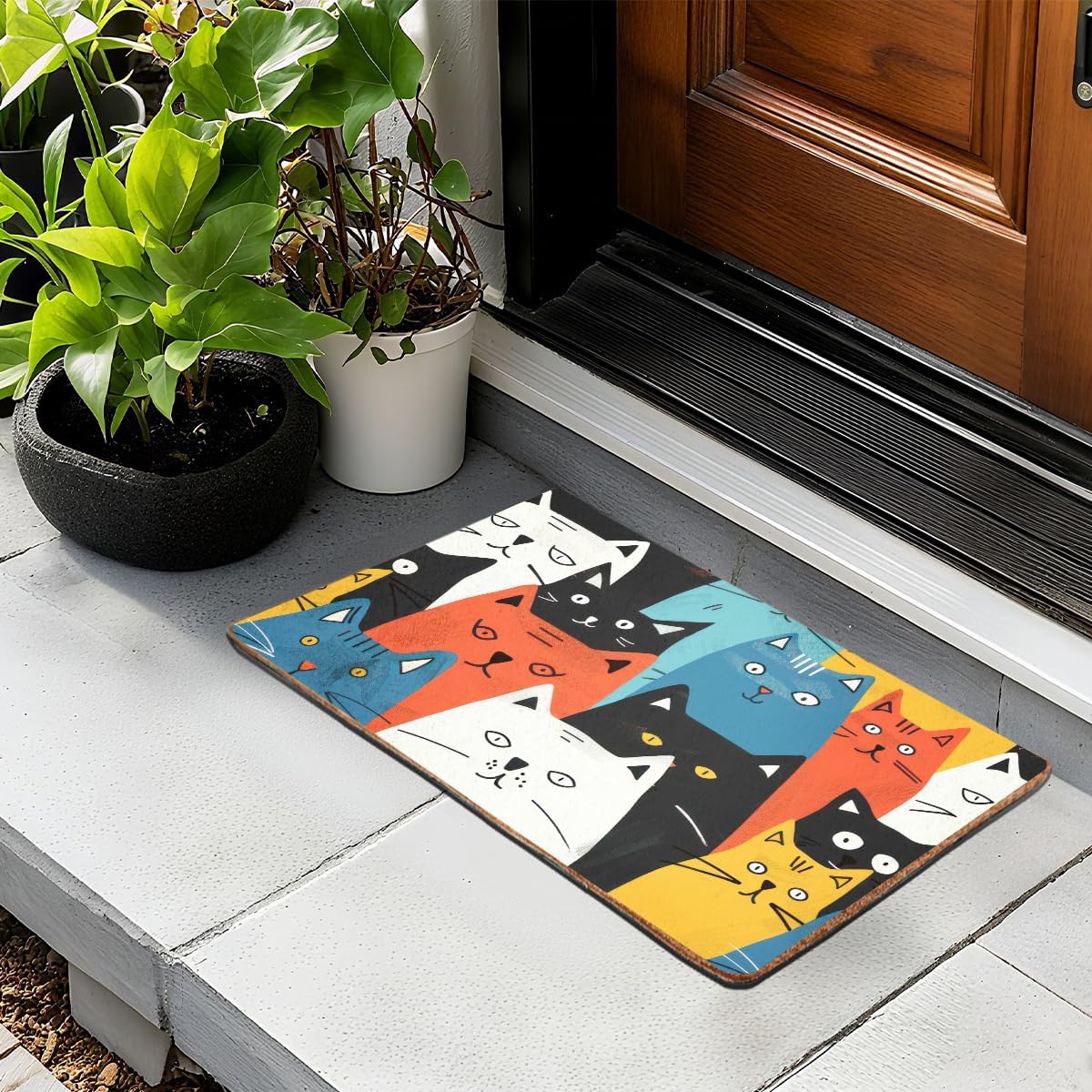Funny Cat Door Mat 18x30 Inch, Faux Coco Coir Doormat with Non-Slip PVC Backing, Cats Printed Welcome Mat for Outdoor Indoor Entryway Porch Home Kitchen Patio, Cat Lover Gifts for Women Mom BST202