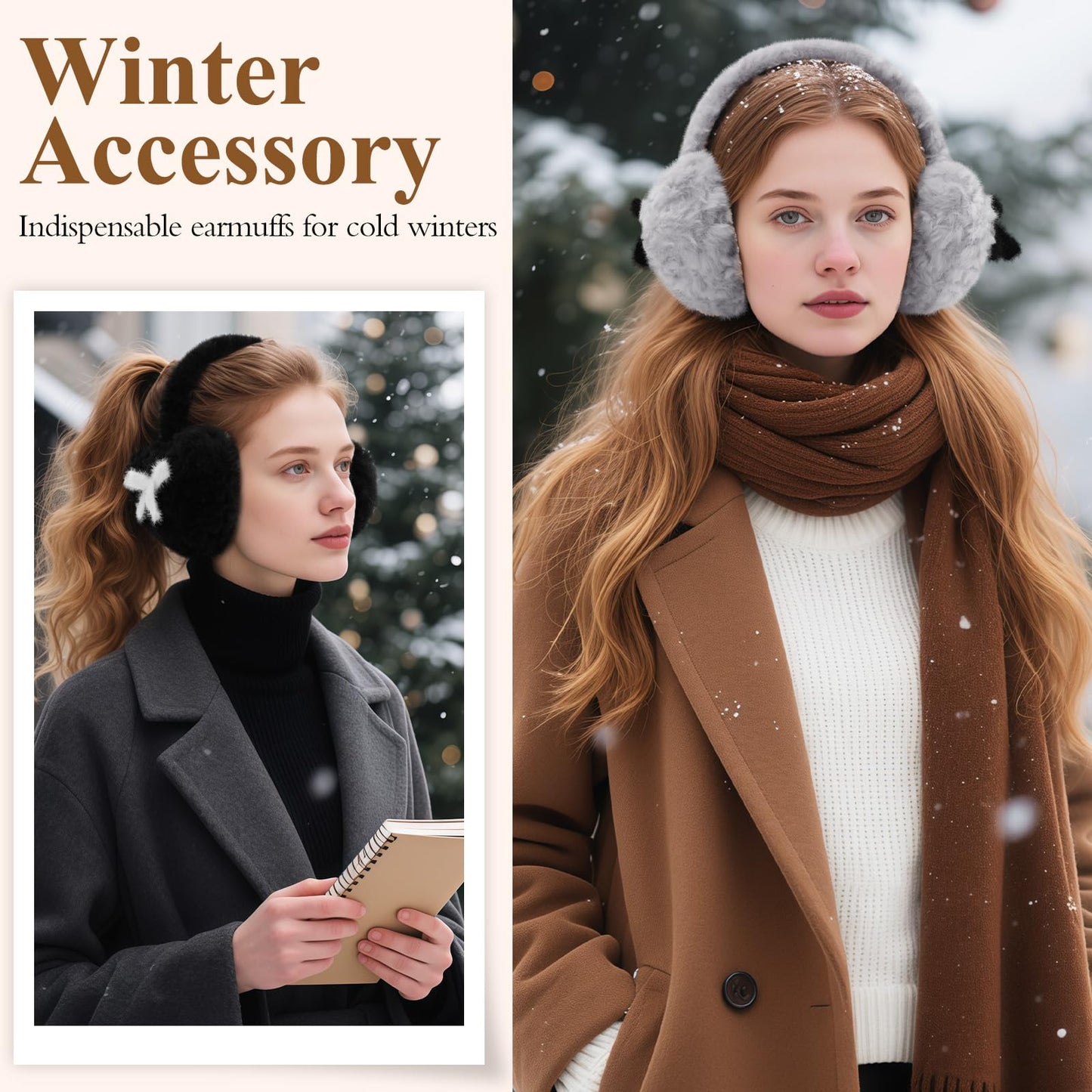 Valentines Day Gifts for Her Earmuffs for Women, Foldable & Fuzzy Ear Muffs for Outdoor Activities WN420