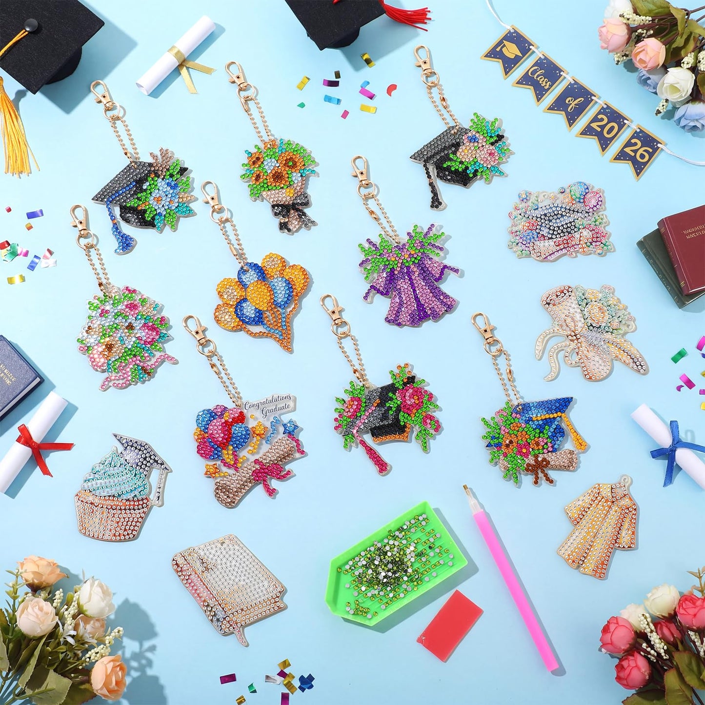 Huquary 24 Sets Cinco De Mayo Diamond Arts Keychains Mexican Fiesta Diamond Art Ornaments 5D DIY Crystal Rhinestone Crafts Kits Sombrero Taco Cactus Craft for Cinco De Mayo Mexican Holiday Gifts WN420