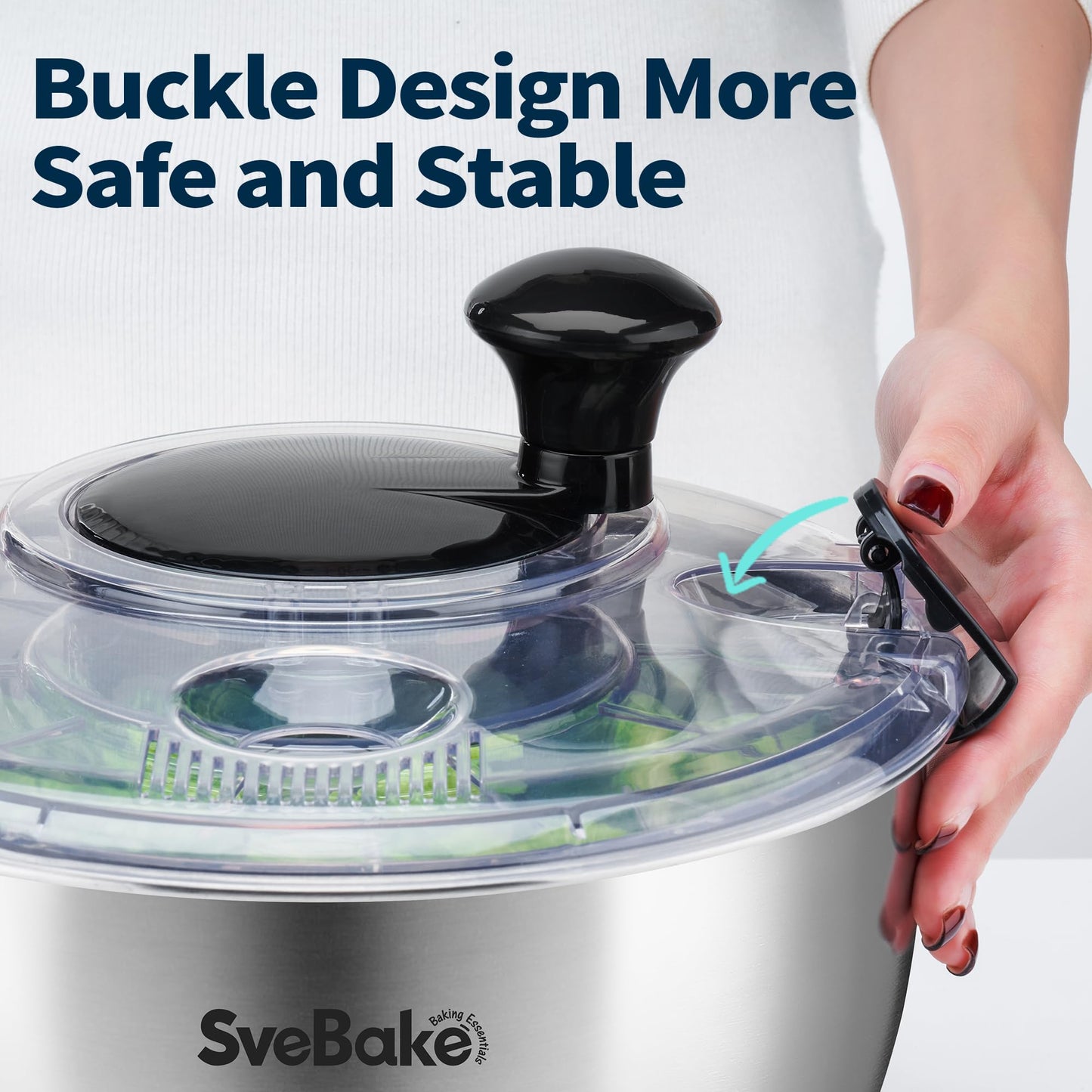 Stainless Steel Salad Spinner, 4.8 Qt Vegetable Washer, BPA-Free Lettuce Dryer with Crank Design, Easy Clean, Non-Slip Base - Transparent Lid BST220