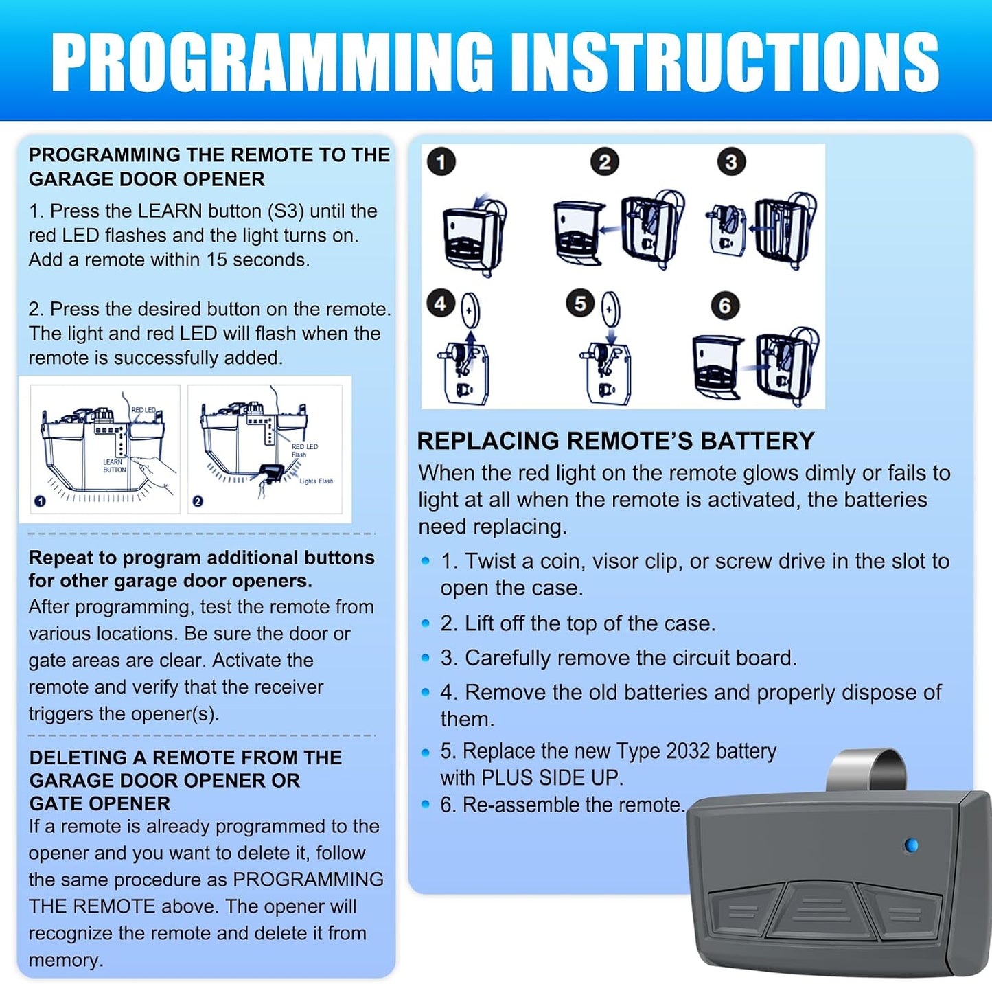MMT103 3-Button Transmitter Replace for Mighty Mule MMT103 Remote, Compatible with Mighty Mule Garage Door Openers and Gate Openers， Can Control Three Devices WN420