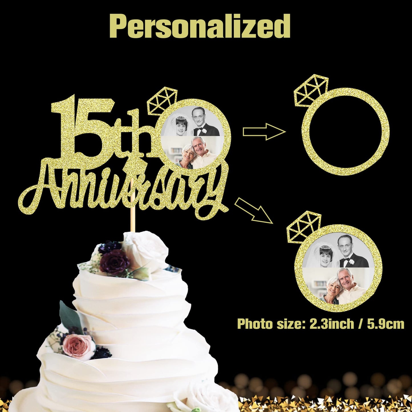 Sumerk 13 PCS Gold Glitter 55th Anniversary Cake Topper Happy 55th Anniversary Wedding Anniversary Cake Decorations BST220