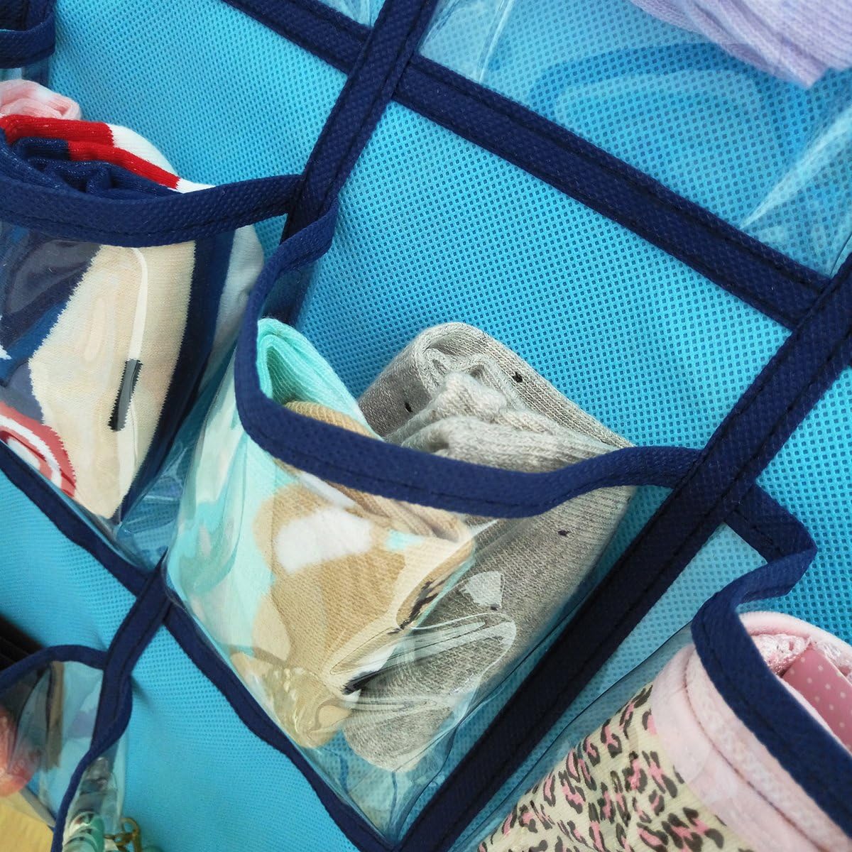 Over Door Hanging Closet Underwear Sock Storage Cell Phone Jewelry Organizer Clear Pockets (BLUE, 36 POCKETS) BST326H