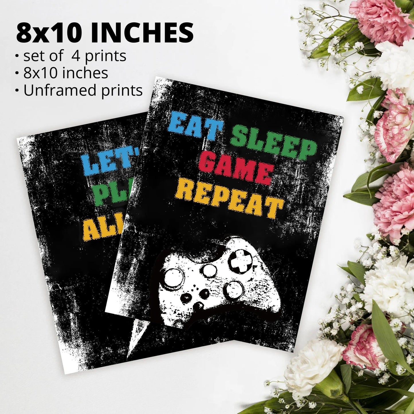 Retro Video Game Gaming Poster Prints for Home Boys Room Playroom Decor,Black And White Video Game Decorations Prints Wall Art Unframed 4pcs 8x10inches,Gift for Gamer Boys Gaming Love (8×10 inc) BST220